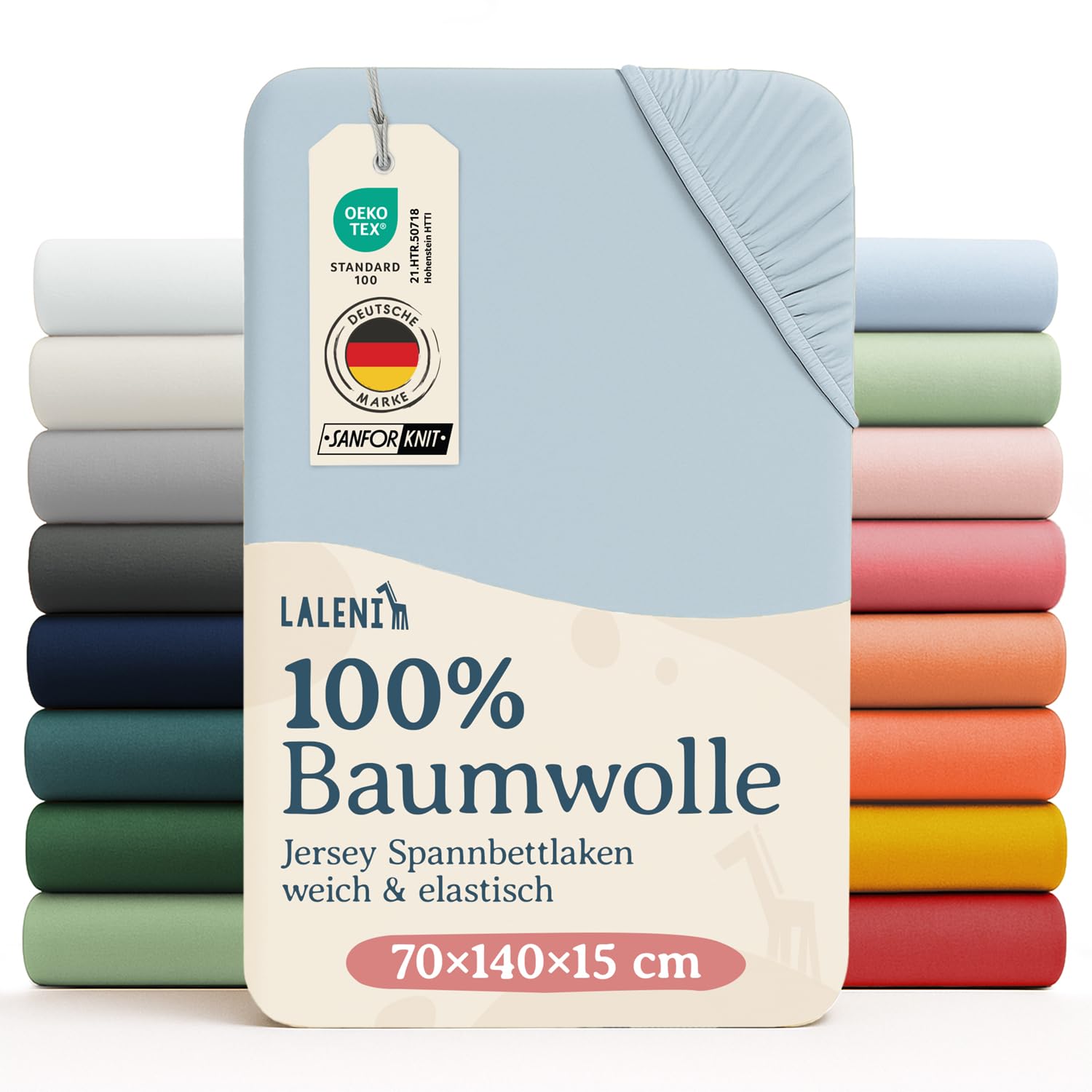Laleni Jersey Spannbettlaken, 70x140cm, für Baby Beistellbett & Stubenwagen, 100% Baumwolle, Oeko-TEX Zertifiziert, 2er Set, Hellblau