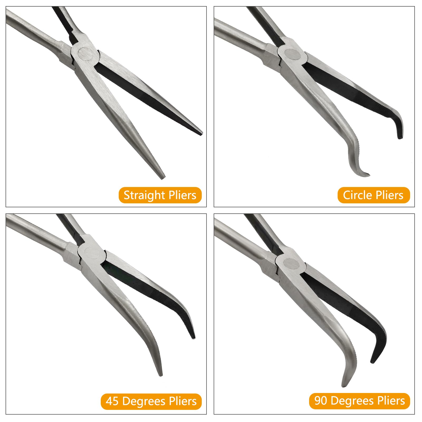Long Needle Nose Pliers Set (4PCS-Straight/45/90/Circle), Metallic - Image 2