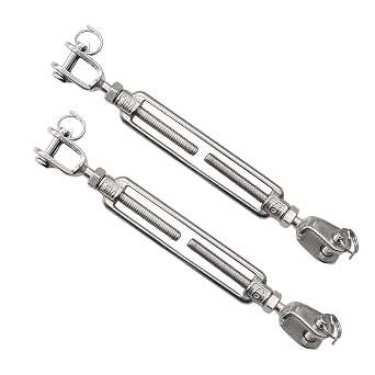 Turnbuckle 1/4" x 8" Jaw & Jaw,304 Stainless Steel,Adjustable Rigging Hardware for Stage, Marine, Construction Pack of 2 M6