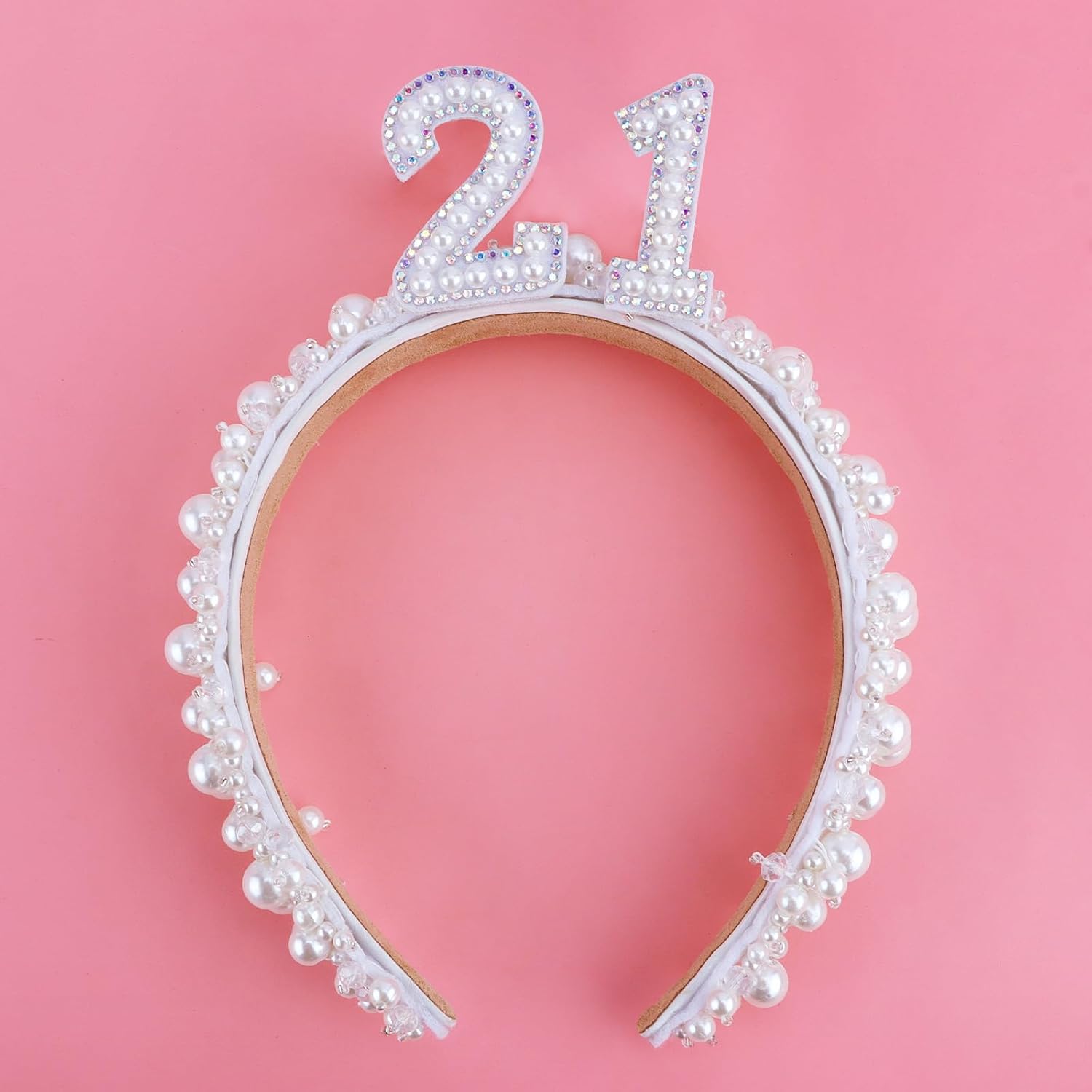 TOBATOBA 21st Birthday Crown Headband: Pearl Headband with 21 Letters for Women's 21st Birthday Dress or Casual Outfit for Her