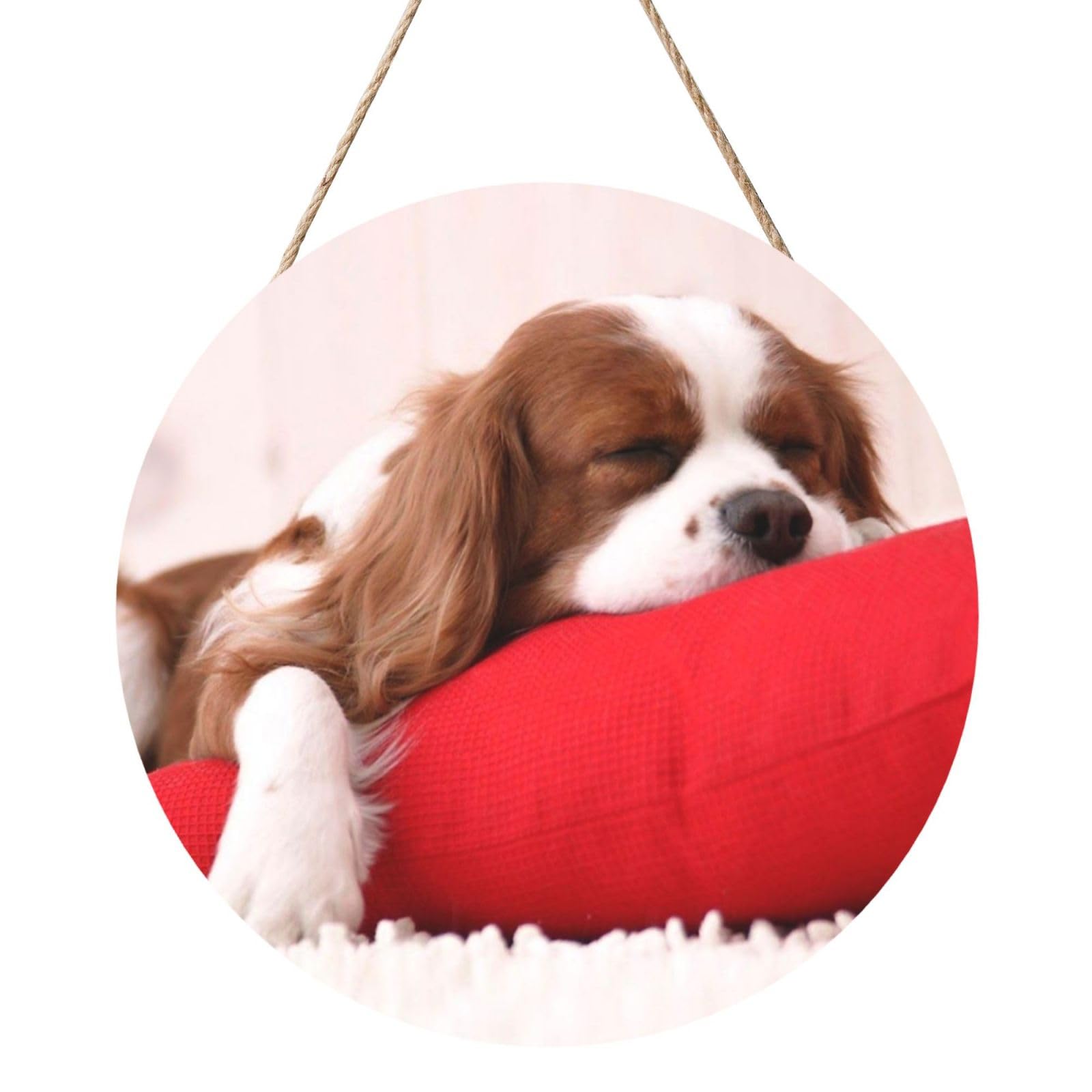 InOmak Cavalier King Charles Spaniel Pattern, Round Wood Panel Painting 12 in, Wall Hanging Painting For Home