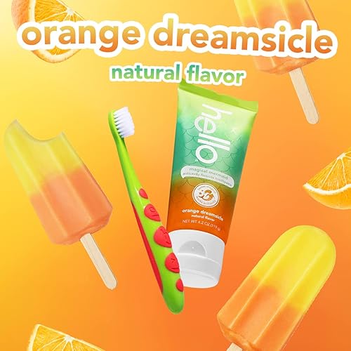 Miniatura 3 de hello Mermaid Orange Dreamsicle - Pasta de dientes con flúor para niños, sabor natural, a partir de 2 años, sin edulcorantes artificiales, sin SLS,