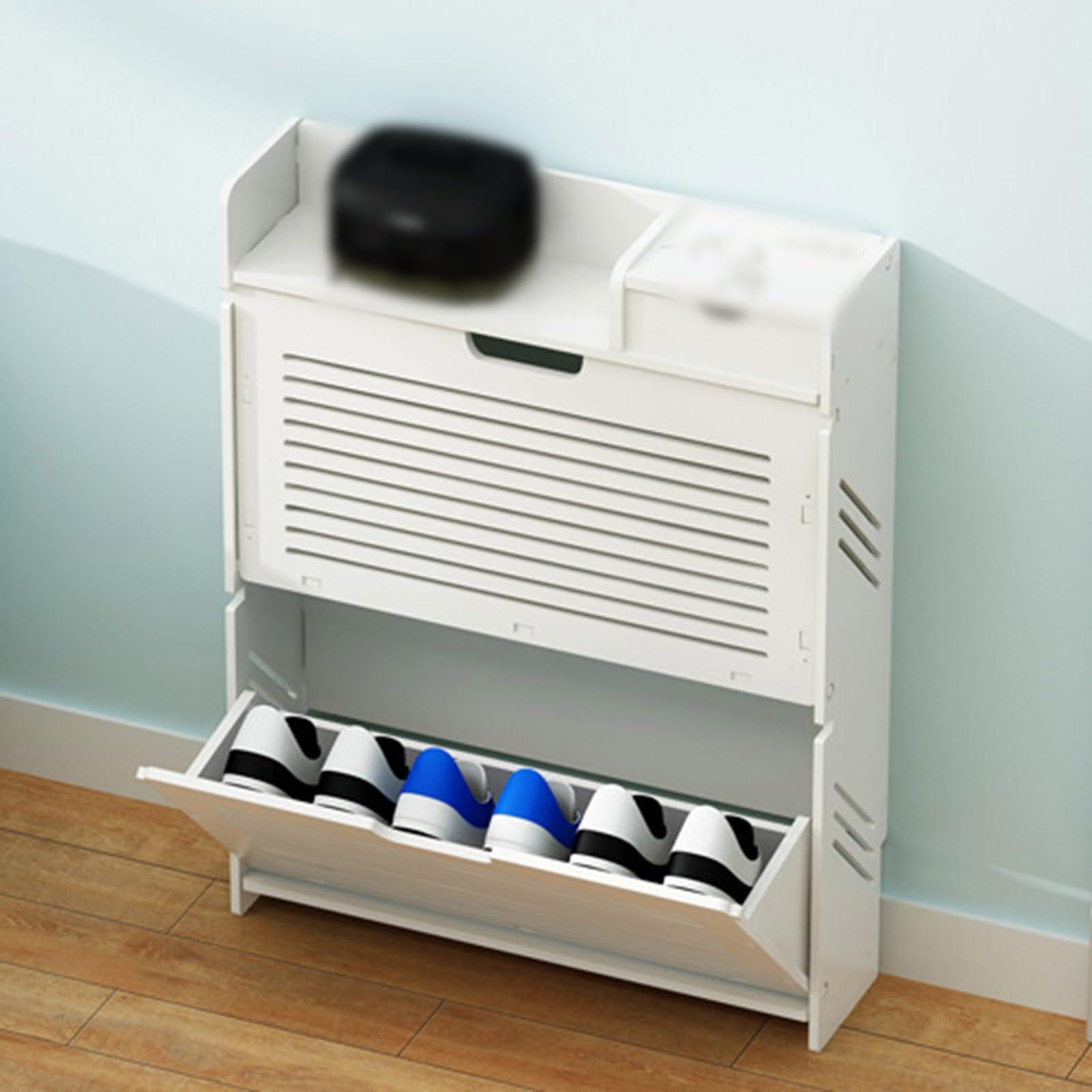 Generisch Schuhschrank, schmaler Flurschrank, schmaler Flurschrank, schmaler Lagerschrank, mit 3 Klappschubladen, kippbarer Schuhschrank, ideal für Eingangsbereich, Flur, Schrank (Größe: Doppeltür)
