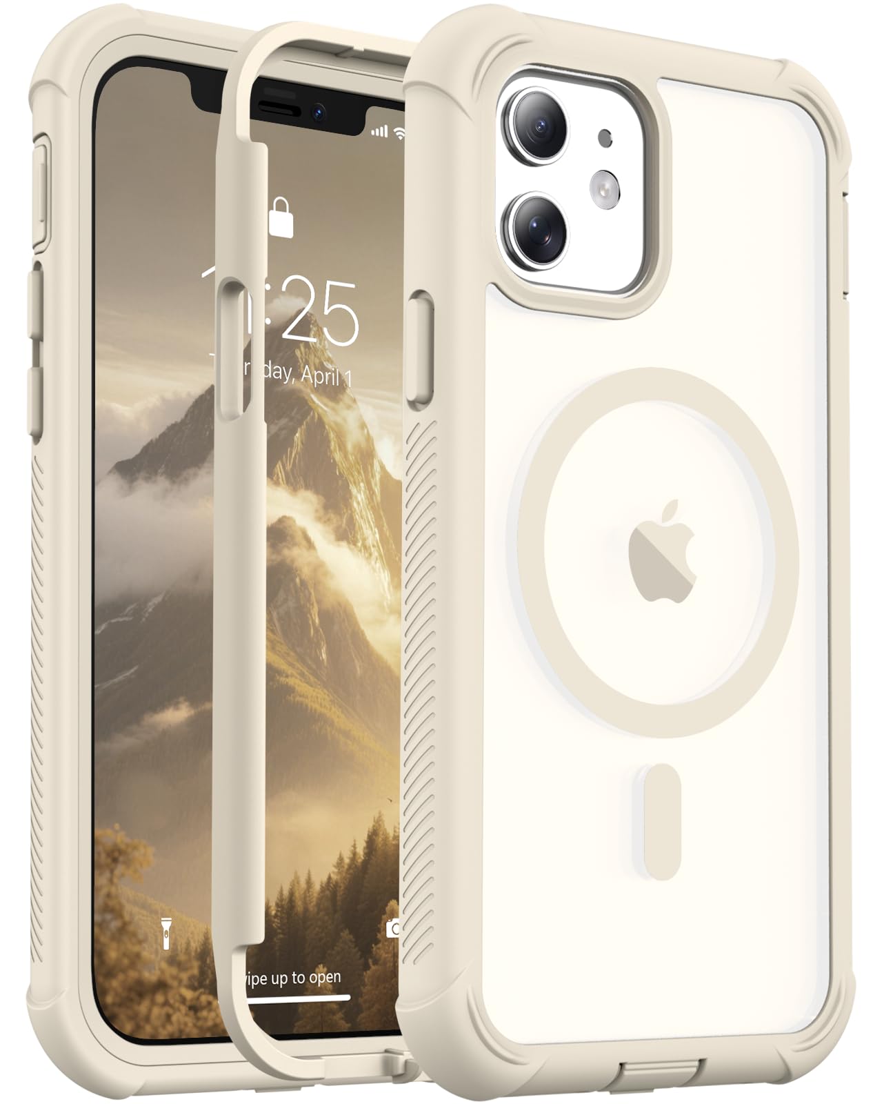 Magnetic for iPhone 12/12 Pro Case Heavy Duty Protection Antique White