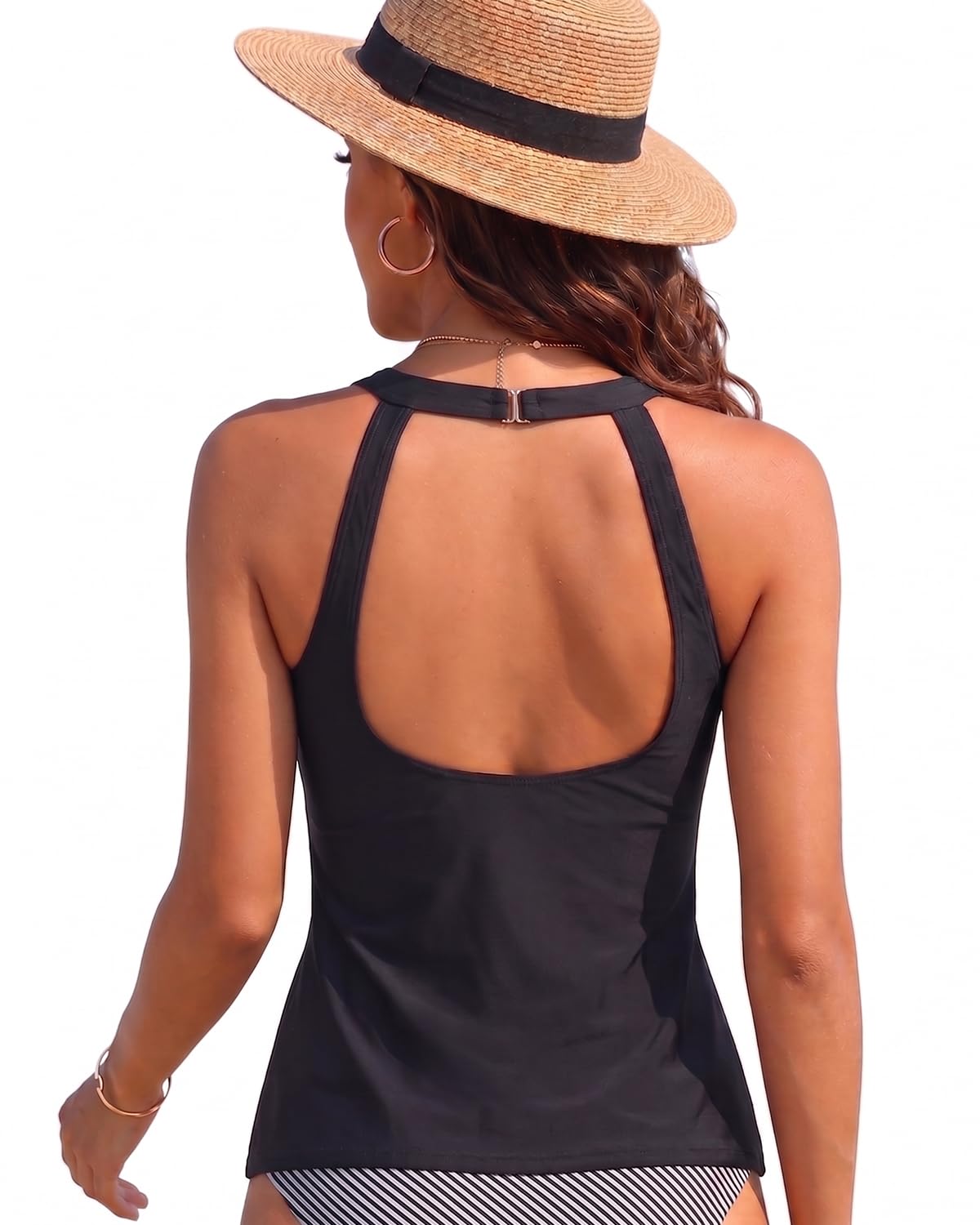 Holipick Traje de baño Tankini de Dos Piezas para Mujer, Control de Abdomen, Traje de baño de Cuello Alto, Parte Superior de Tankini con Parte Inferior de Bikini