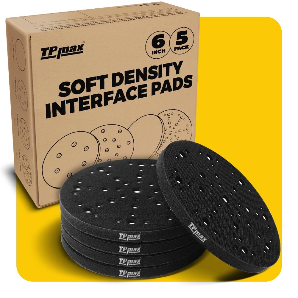 TPmax 5 Pack 6 Inch Sanding Interface Pads, Hook and Loop - 6 Inch Soft Density Sponge Cushion Buffer Backing Pads with 49-Hole Foam Interface Pads