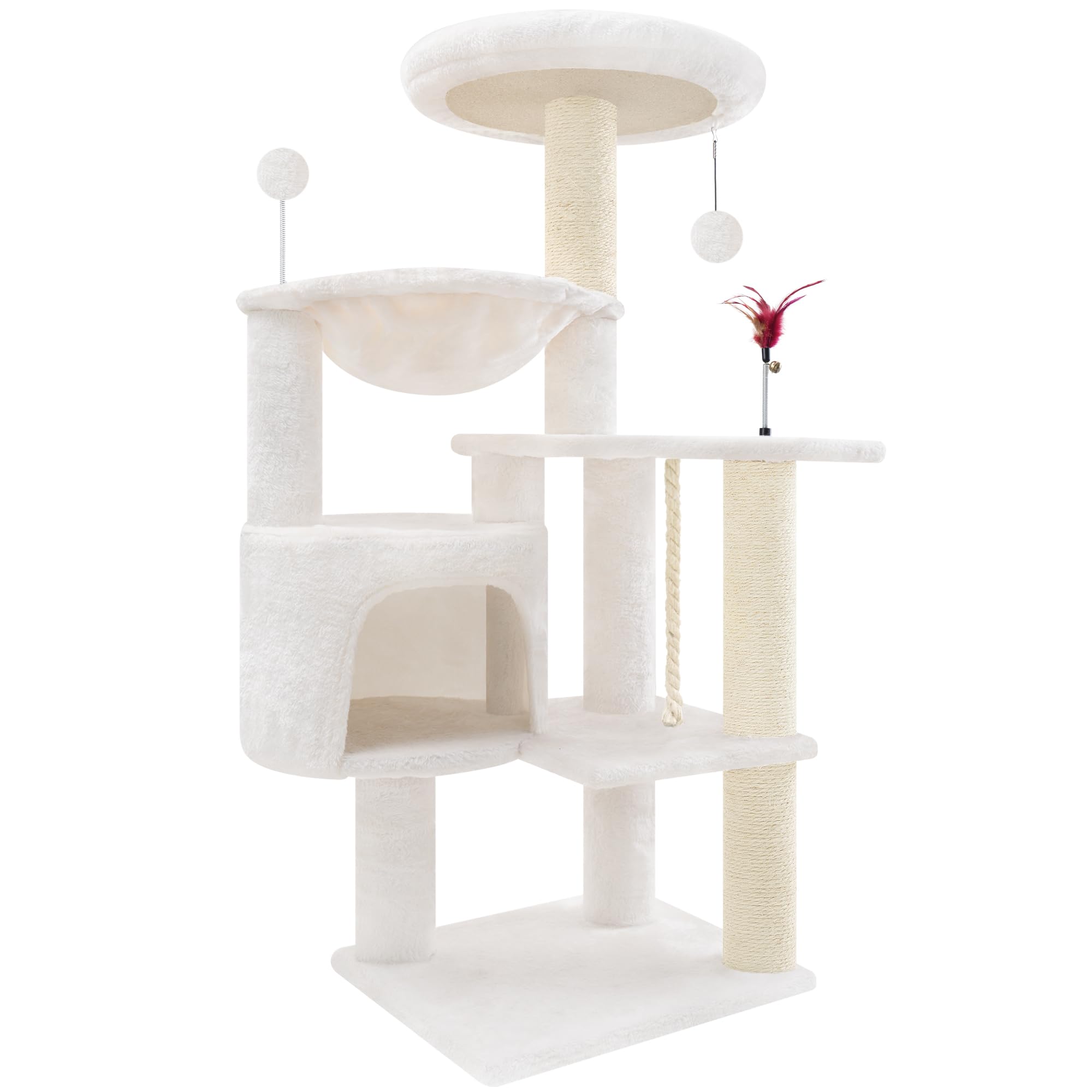 TWDEPART 42.5'' Cat Tree for Indor Cats, Multifunctional Cat Tower with Cozy Condo, Perches, Scratching Posts and Hammock, Beige