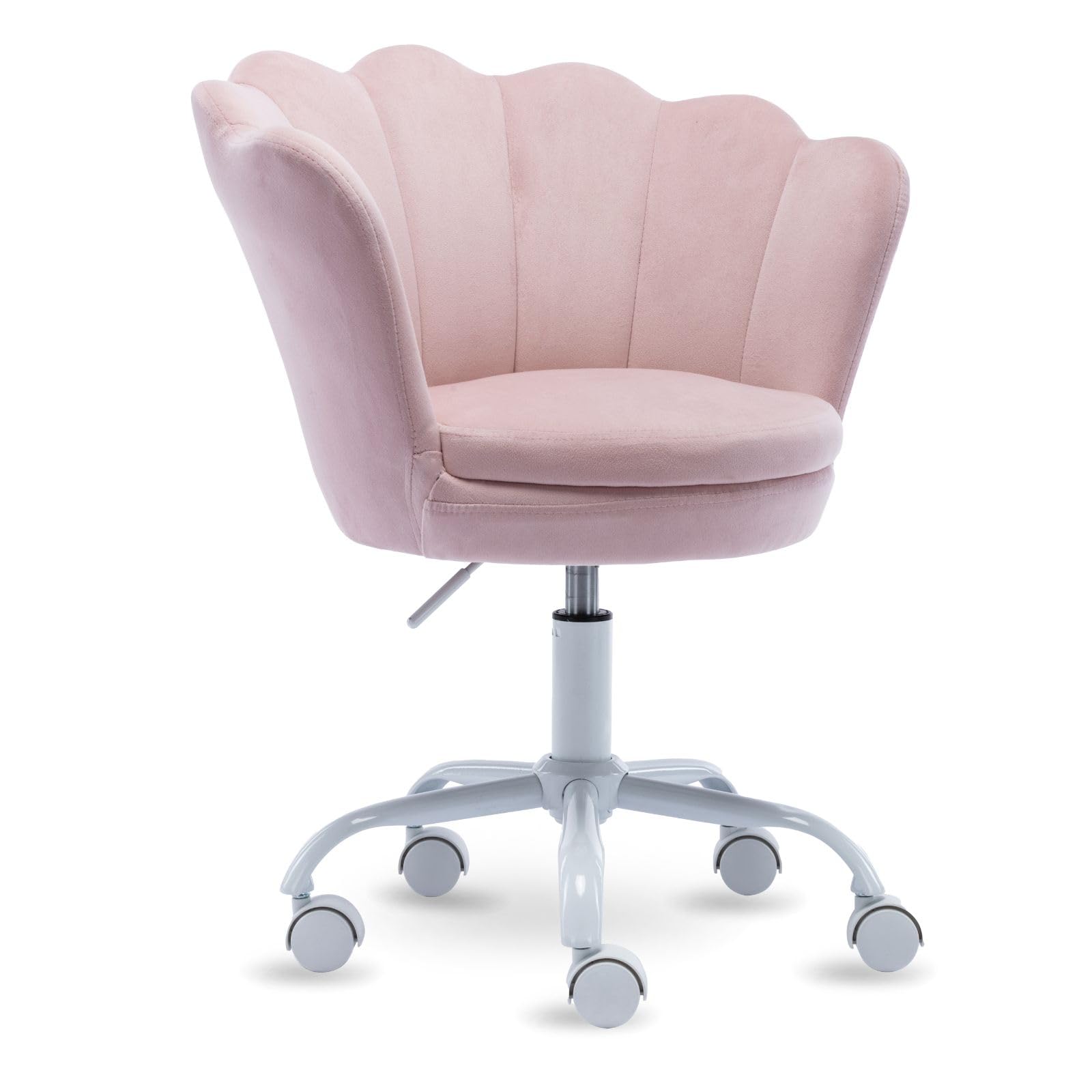 DAYALANE Kids Desk Chair With Wheels, Cute Petal Study Computer Chair With Arms, Upholstered Task Velvet Chair for Teen Girls, Swivel Rolling Chair for Bedroom, Vanity, Pink