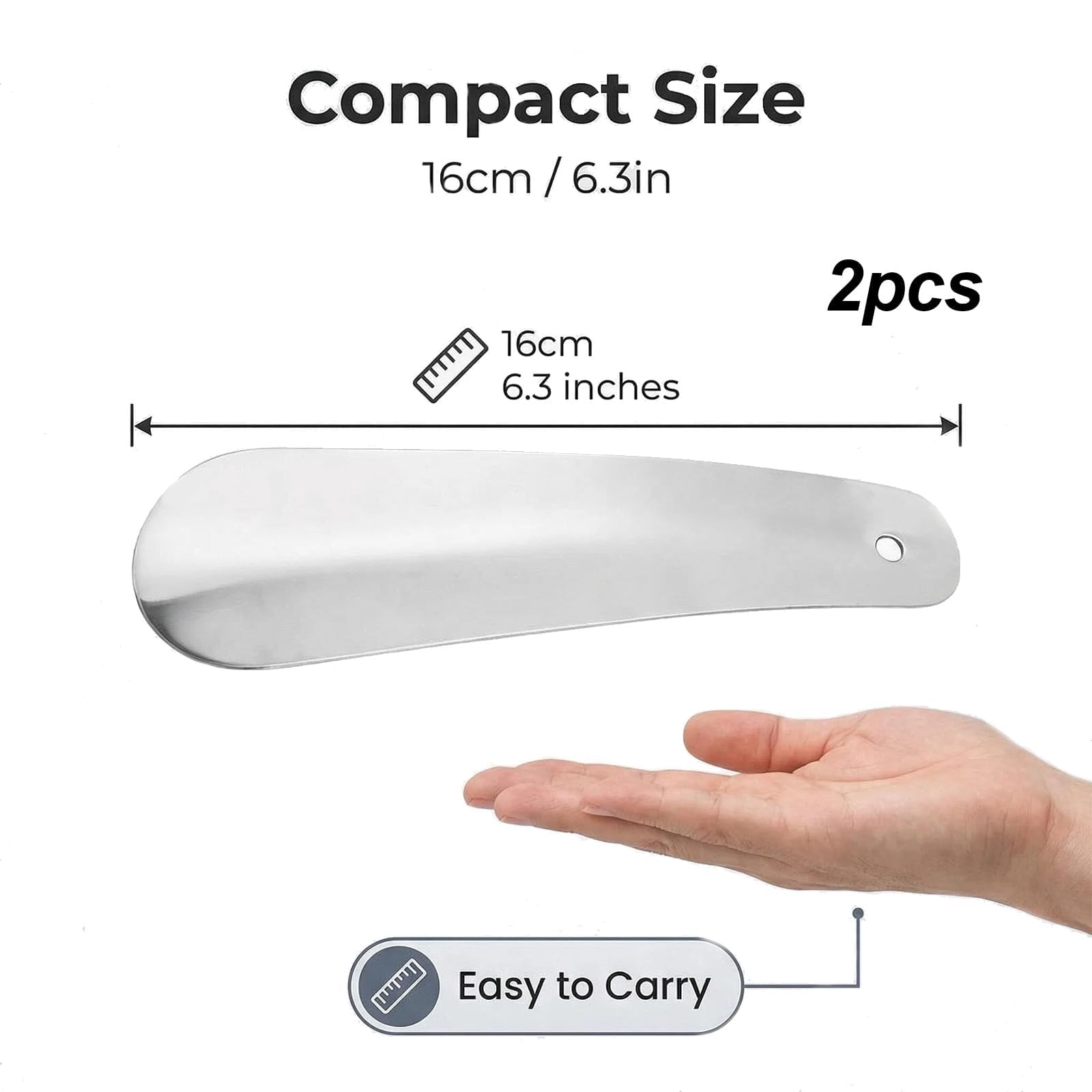 Calzador de Metal Pequeño 16 cm, Calzador de Zapatos Portátil, Diseño Curvo