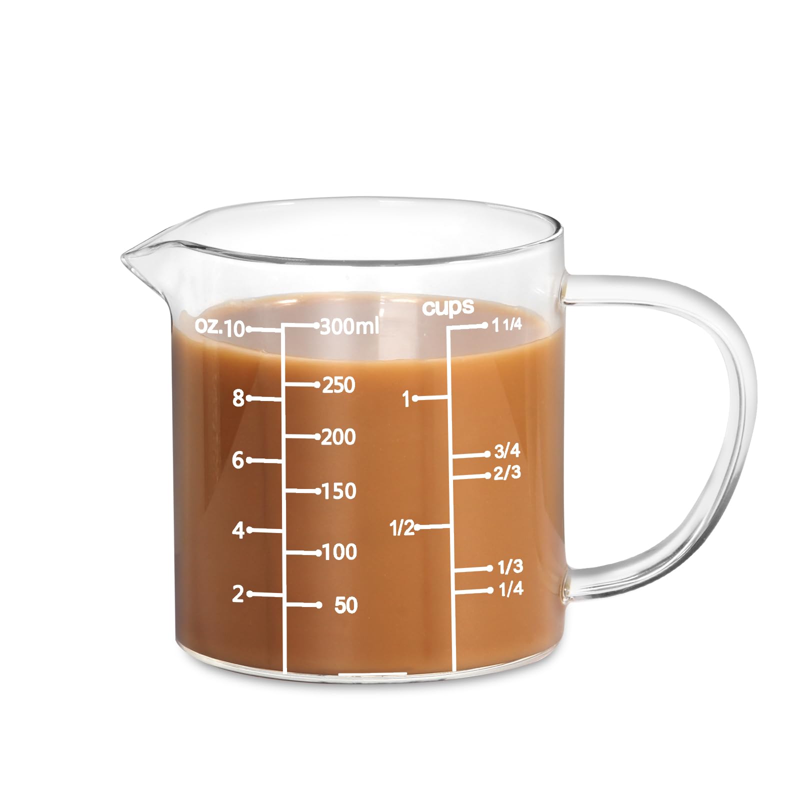 77L Messbecher Glas, [Wärmeisolierter Griff, V-förmiger Ausguss, Drei Skalen], Messbecher hochborosilikatischem Glas, Geeignet Für Küche Oder Esszimmer, Gut Ablesbar, 300 ml (0.3 Liter, 1 1/4 Tasse)