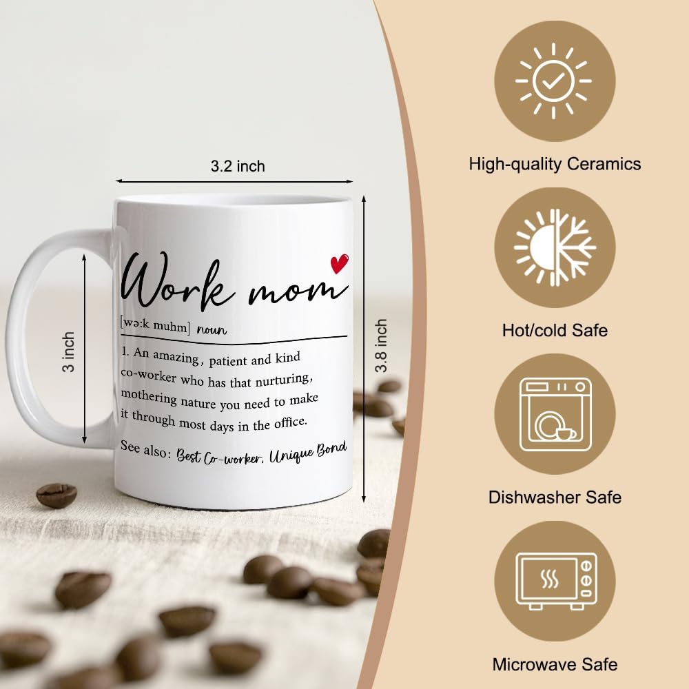 Work Mom 11oz Double-Sided Ceramic Mug, Funny Definition Coffee Mug for Women, Work Mom Gifts for Coworker Female Leader Lady, Christmas Office Thanksgiving Gifts for Working Mother Wife Auntie - Image 2