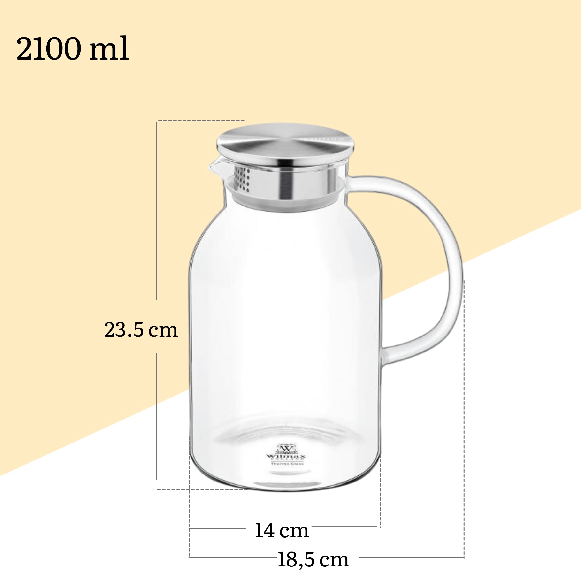 Wilmax Brocca in vetro 2,1 l con 6 bicchieri da 320 ml in un set - Set per bevande - Brocca per succhi, acqua, tè freddo, latte - Lavabile in lavastoviglie - Brocca in vetro