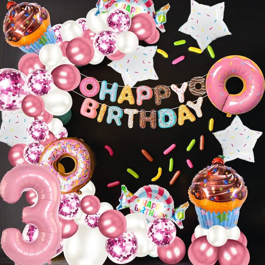 HAPPY BIRTHDAY 誕生日 飾り バルーン Amazon | Senteria 誕生日 バルーン 数字 風船 ピンク ドーナツ