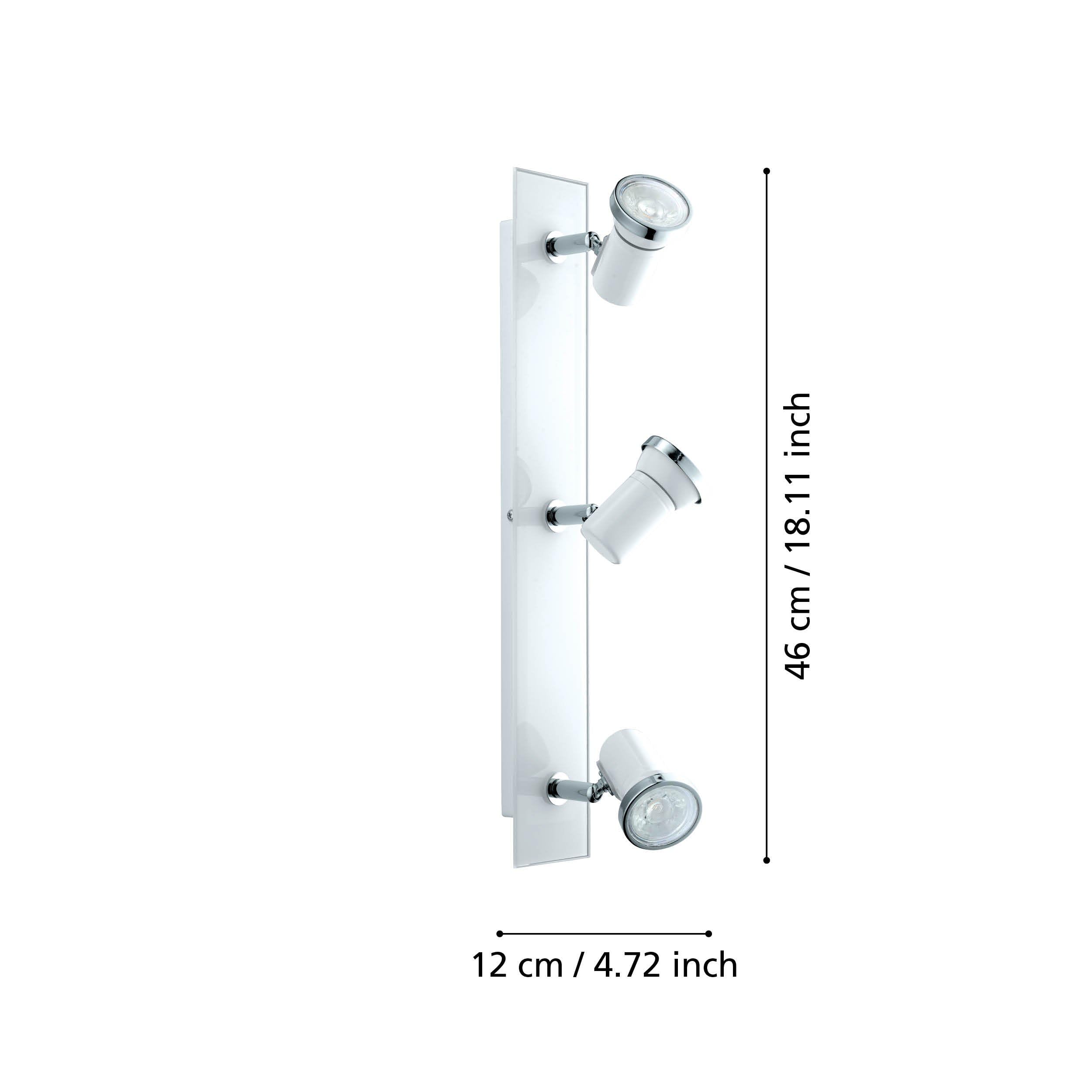 Eglo LED lampada da soffitto Tamara 1, plafoniera 3 fiamme | per bagno, lampada bagno in metallo cromato, vetro bianco, faretti da soffitto con lampadine GU10, luce calda, IP44