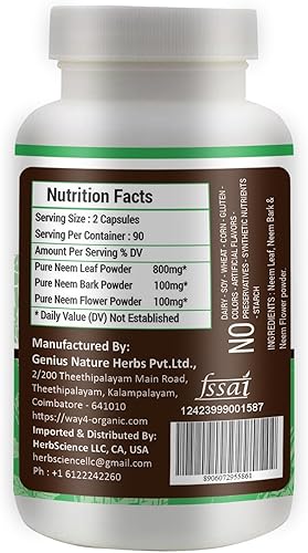 Miniatura 3 de Neem Triple Complex - Cápsulas de Azadirachta Indica de alta potencia, hojas de neem, corteza, flores en proporción (801010) - 180 cápsulas, 90