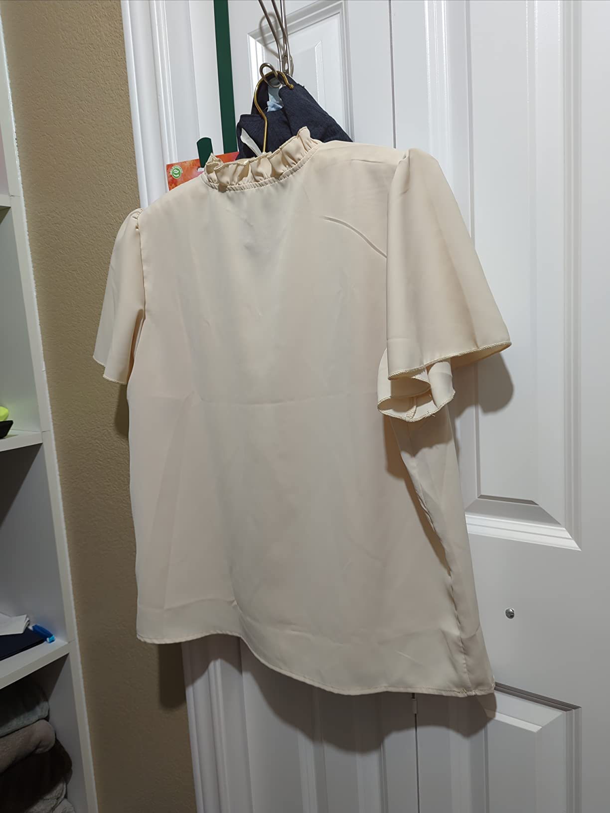 LYANER Women's Elegant Frill Mock Neck Ruffle Short Sleeve Blouse Work Shirt Top