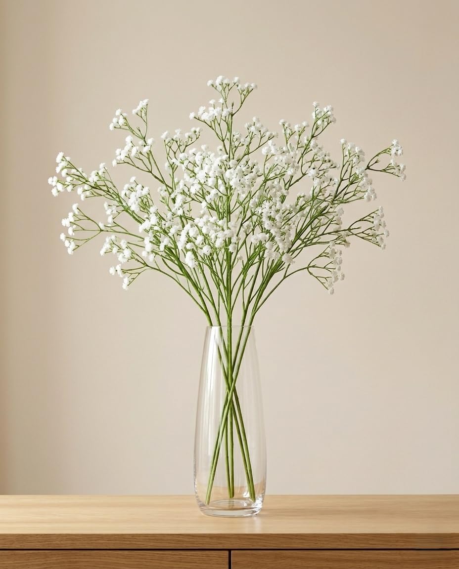 Garden Hub Artificial Baby's Breath Bouquet, 21 Branches, Realistic Gypsophila for Home Decor, Living Room, Bedroom, Table Centerpiece, Wedding & DIY Decoration (52 cm, Without Vase) (White)-image-42