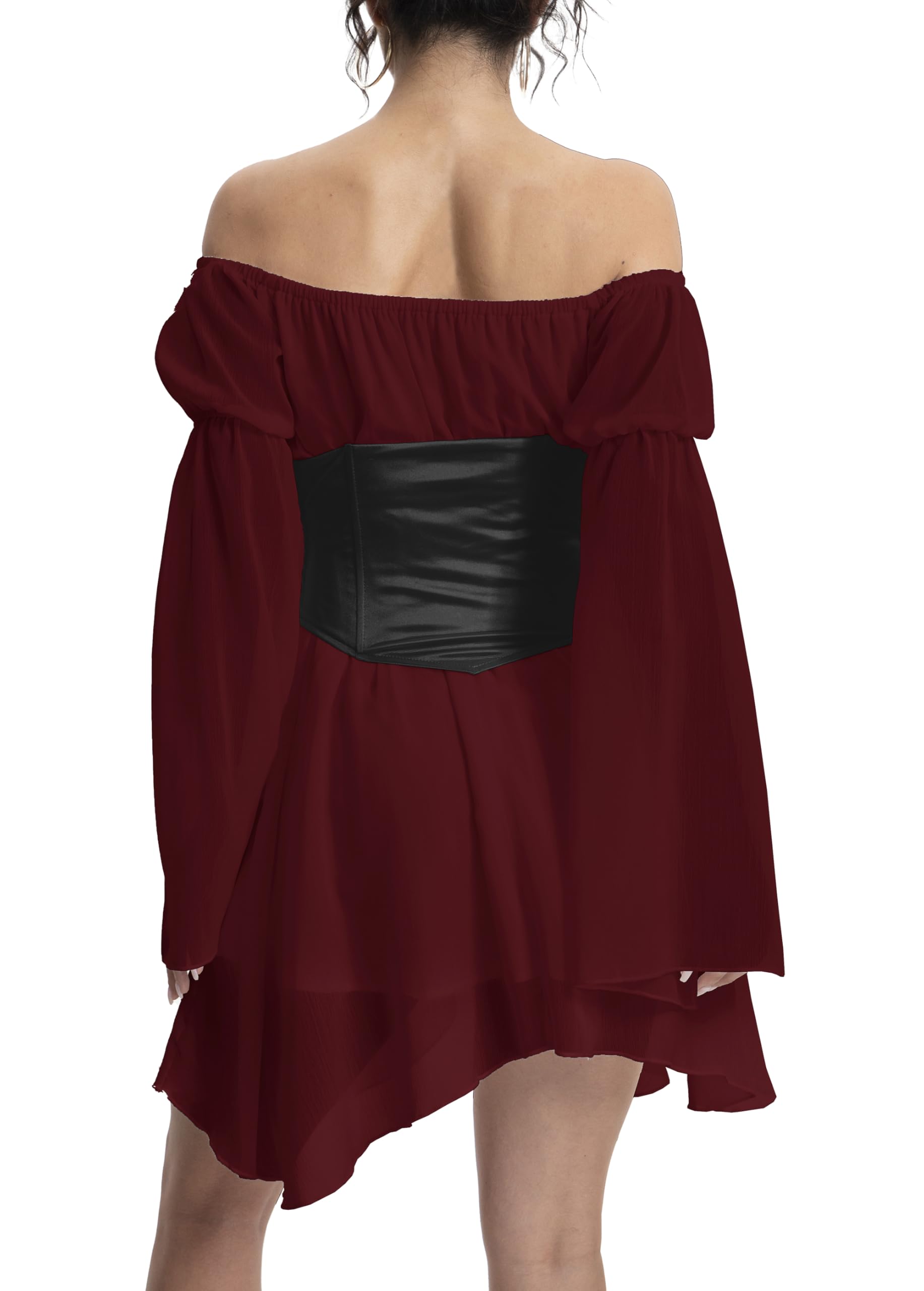 Disfraz de pirata para mujer, vestido de gasa con hombros descubiertos