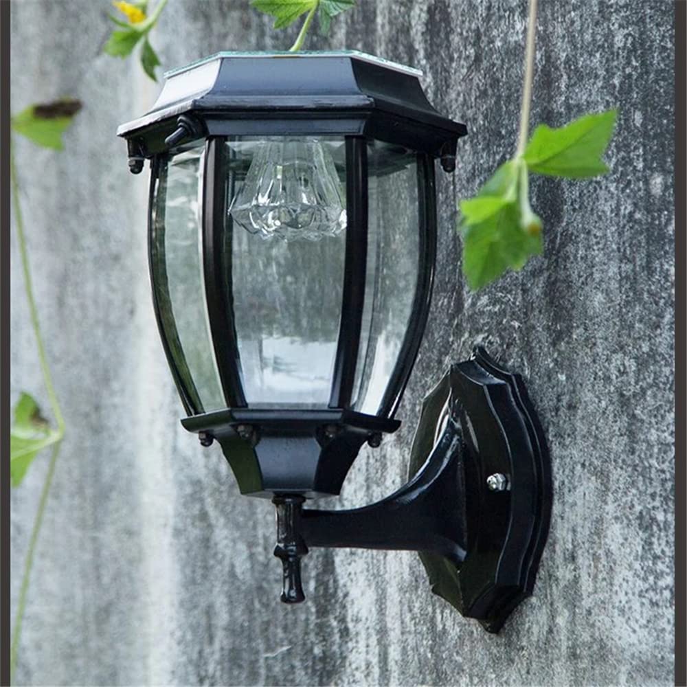 Winlams Solar Garden Decoration Outdoor Wall LED Lamp Street Outdoor Waterproof Solar Panel Sun Wall Light 7 Inch Warm Light Solar Wall Light (Black)