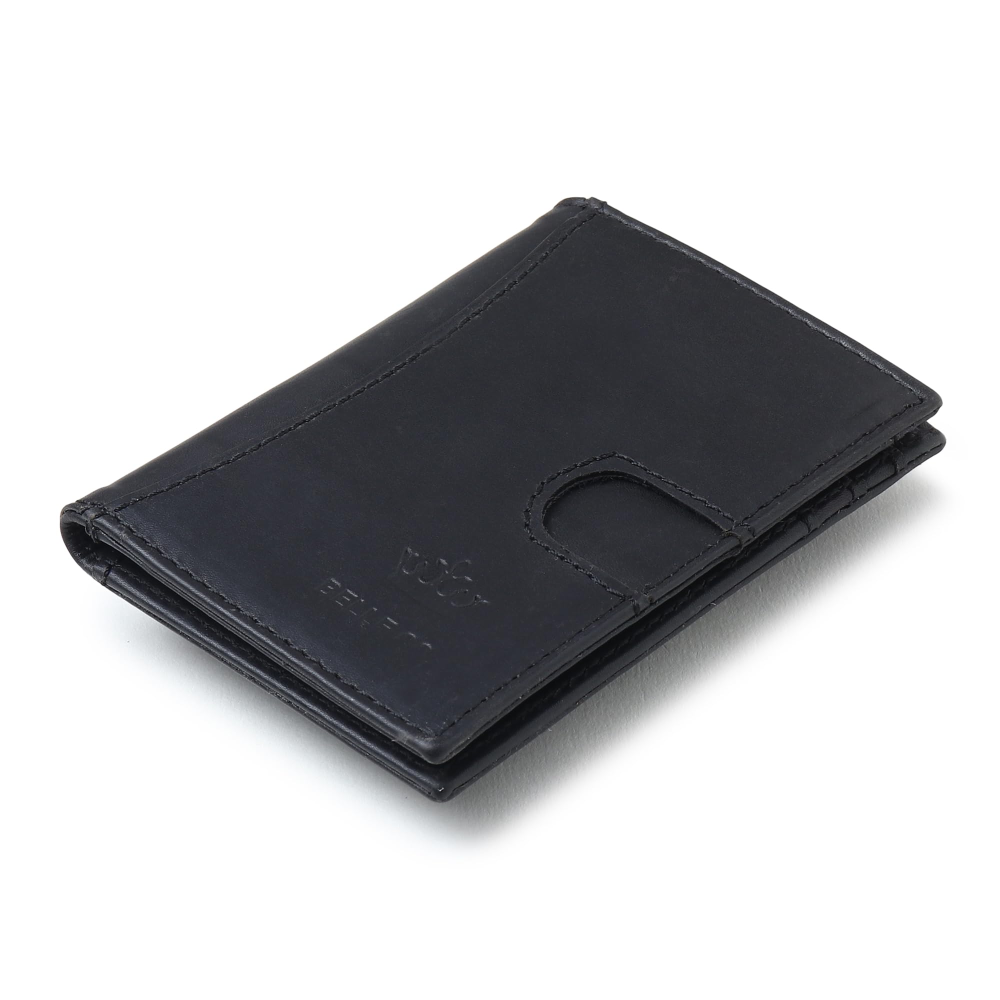 BBELLE CO.Genuine Leather Slim Wallet | RFID Blocking Skinny Minimal Thin Front Pocket Wallet Sleeve Card Holder for Men | 9 Card Slots, 1 ID Window, Card Puller, 2 Hidden Pocket ( Black)