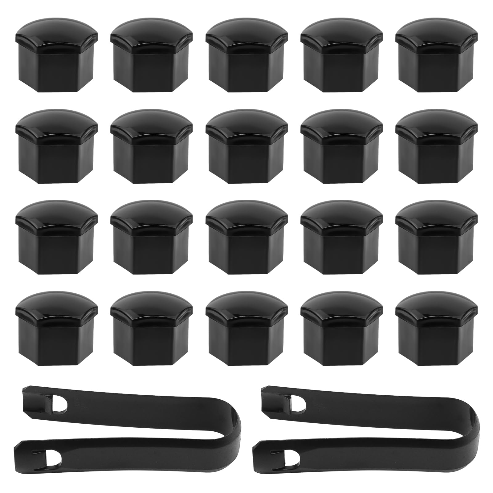 20 Pièces Cache Ecrou, 17 mm Capuchons de Boulons de Roue avec Outil de Démontage, Universel Cache-écrous de Pneu Hexagonaux pour Écrous de Roue de Voiture (Noir)
