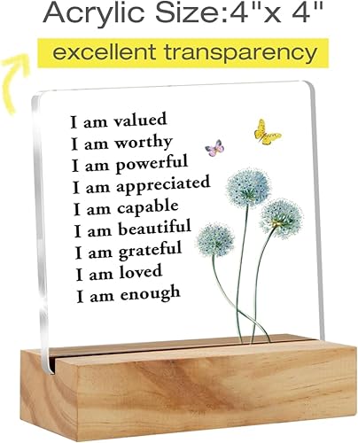 Miniatura 2 de Regalos inspiradores para mujeres y hombres, regalos de salud mental, autoafirmaciones, letrero de acrílico transparente con soporte de madera,