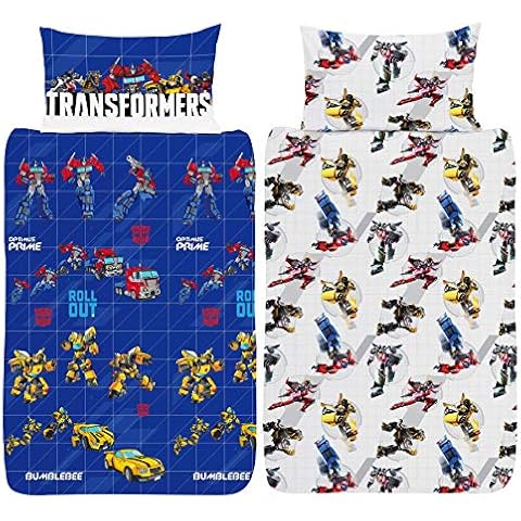 Transformers Single Duvet Cover | Autobots Roll Out Design Featuring Optimus Prime and Bumblebee | Officially Licensed Reversible Two Sided Design Cover