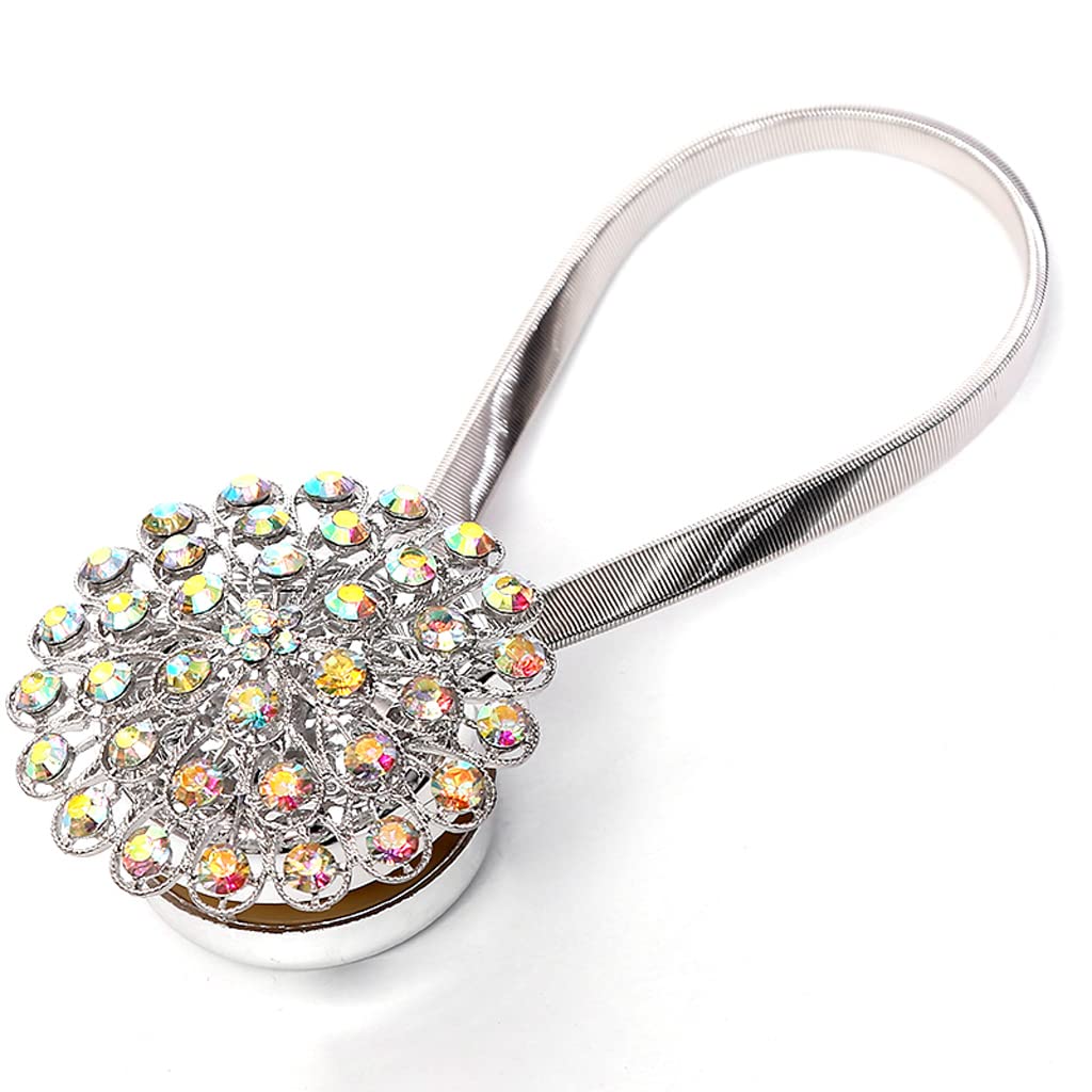 2 Pièces Embrasses de Rideau Magnétiques de Corde de Ressort, Attaches de Rideau Magnétiques de Fleur de Cristal Clips de Boucle de Rideau Décoratifs Réglables
