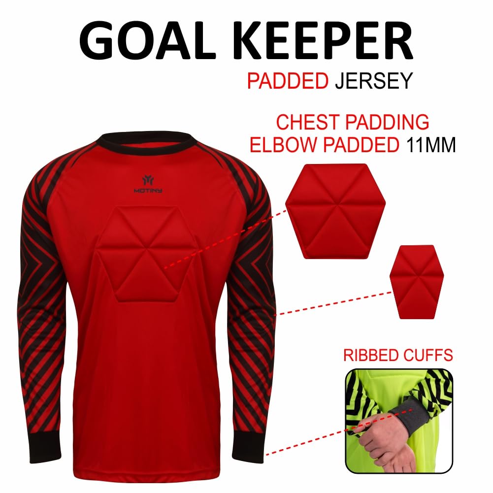 Camiseta de portero acolchada en el pecho para adultos/niños, codo de fútbol acolchado, para jóvenes/adultos, manga larga, Rojo, 4XS