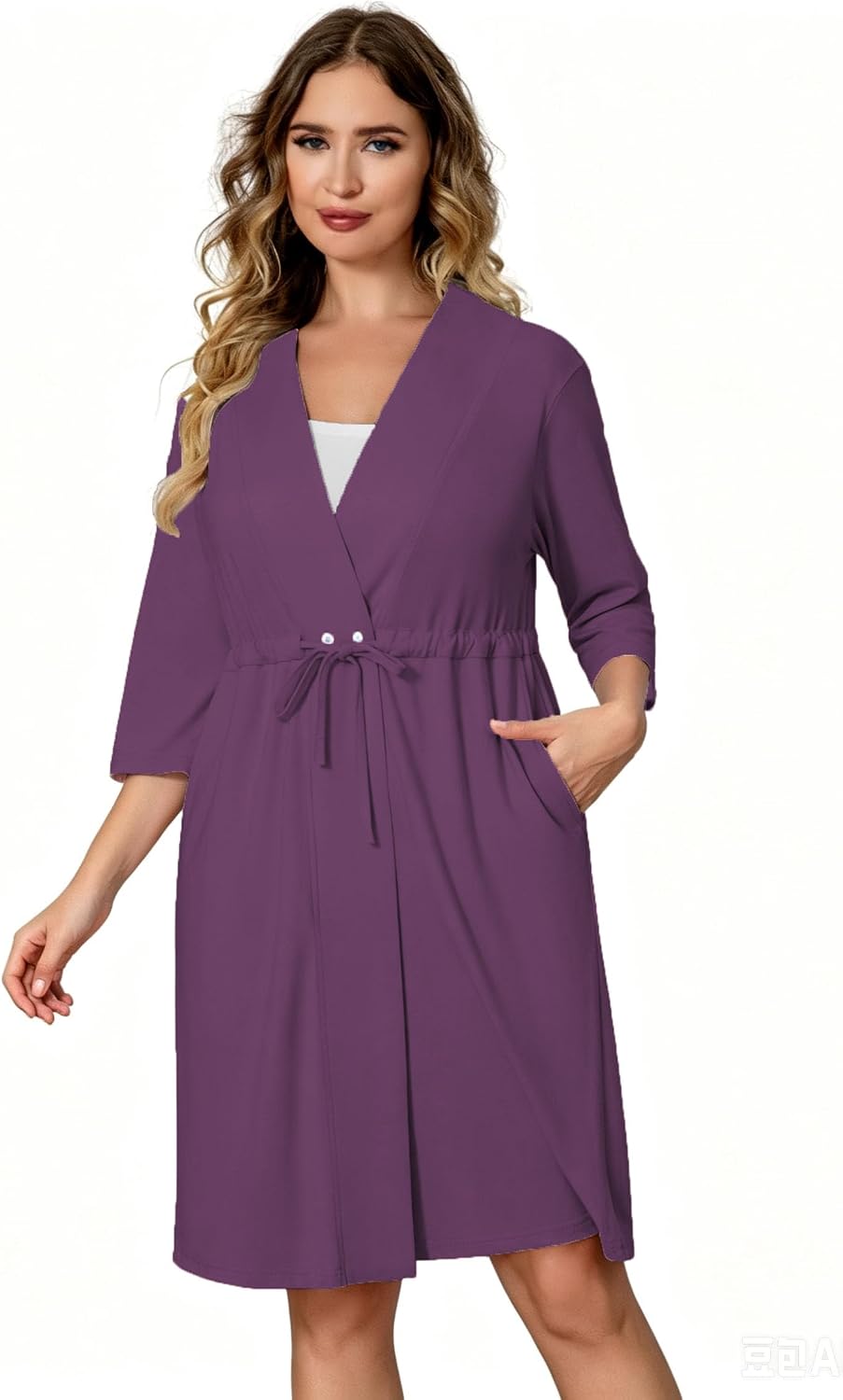 Meuponc Post Surgery Mastectomy Robe with 4 Internal Drain Pockets Women 3/4 Sleeves Night Gowns Pajama Dress Shirts