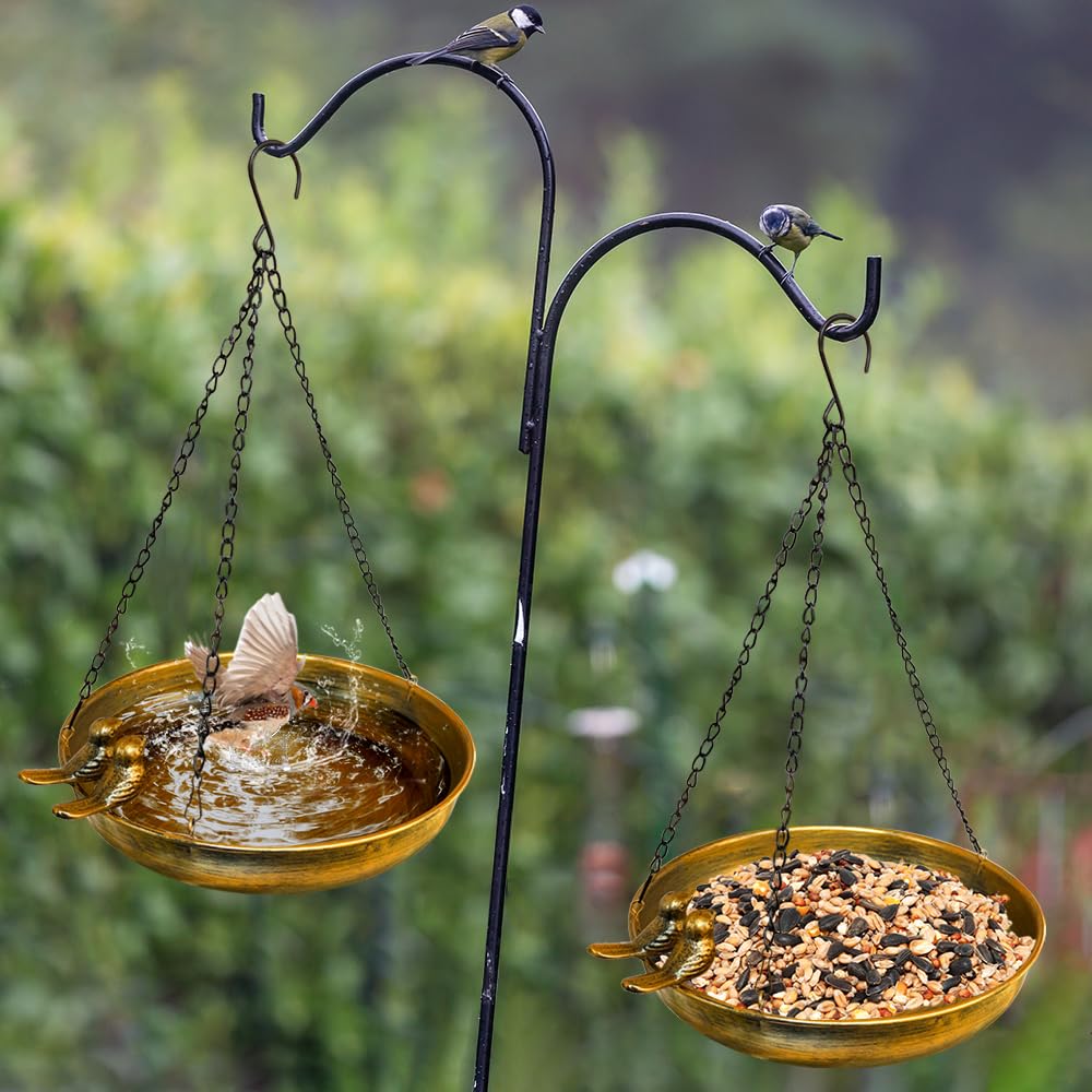 Mangeoire oiseau Exterieur à Suspendre, Bain pour Oiseaux Balcon et Jardin, Abreuvoir Suspendu en Fonte