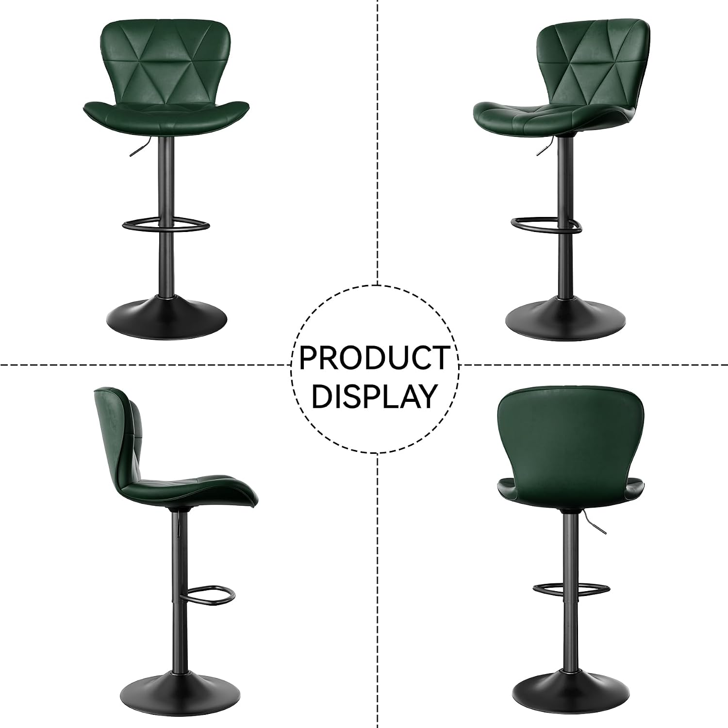 Nalupatio Modern Bar Stools Set of 2, Adjustable Faux Leather Upholstered Swivel Bar Stools, Counter Height Bar Chairs with Back for Kitchen Island, Green thumbnail