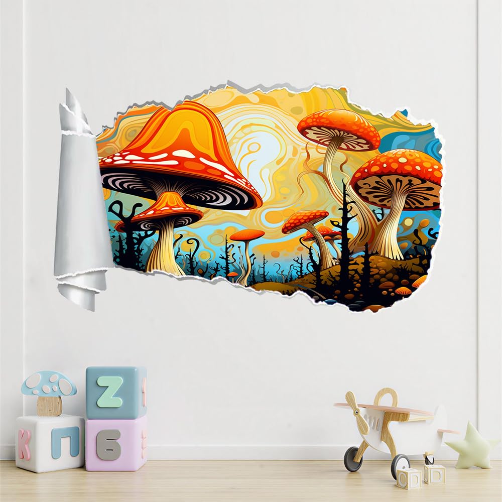 Pegatinas de decoración de pared 3D, Champiñón Calcomanías De Suelo De Impermeables Extraíbles, Planta Calcomanías De Mural De Pared Rotas Para Niños Dormitorio