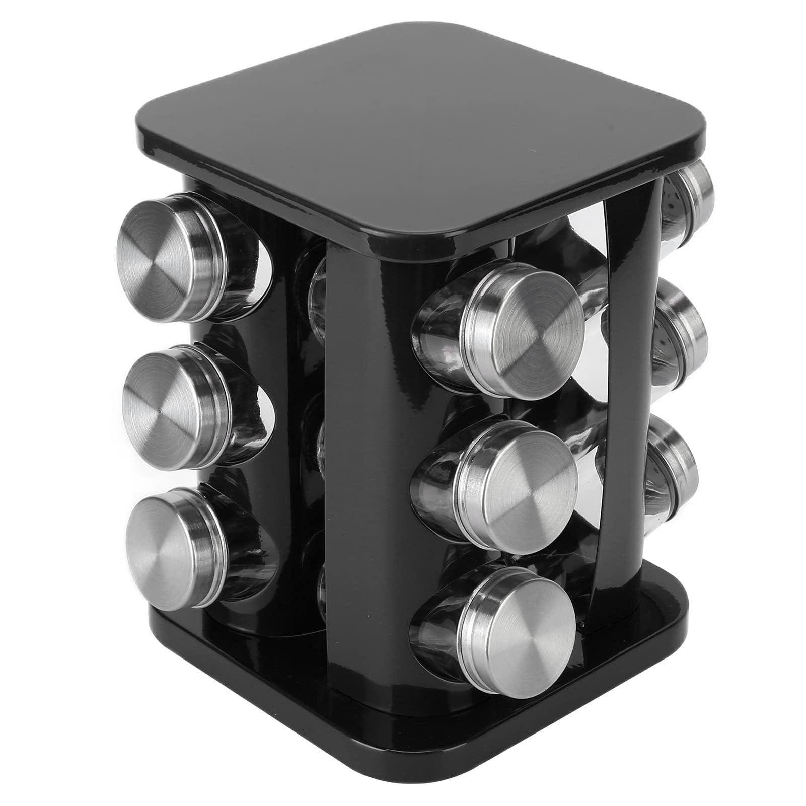 Especiero Giratorio, Especiero Duradero De Acero Inoxidable, Base Estable Conveniente Hermoso Carrusel De Especiero, Para Encimera, Cocina(Negro)