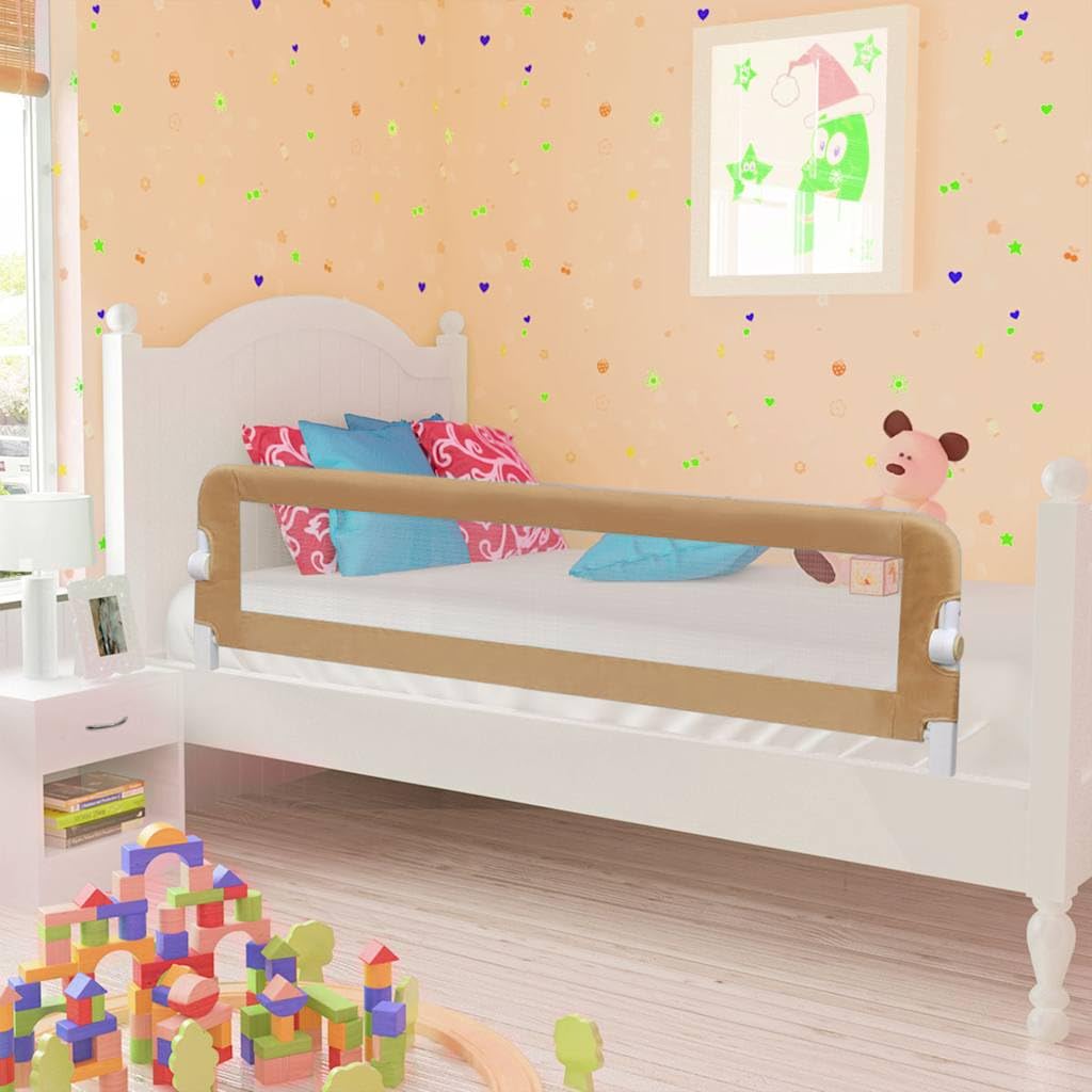 Bettschutzgitter für Kleinkinder 150x42 cm, Rausfallschutz für Kinderbett, Klappbares Sicherheitsgitter Taupe, Stabiles Metallgitter mit Netzstoff