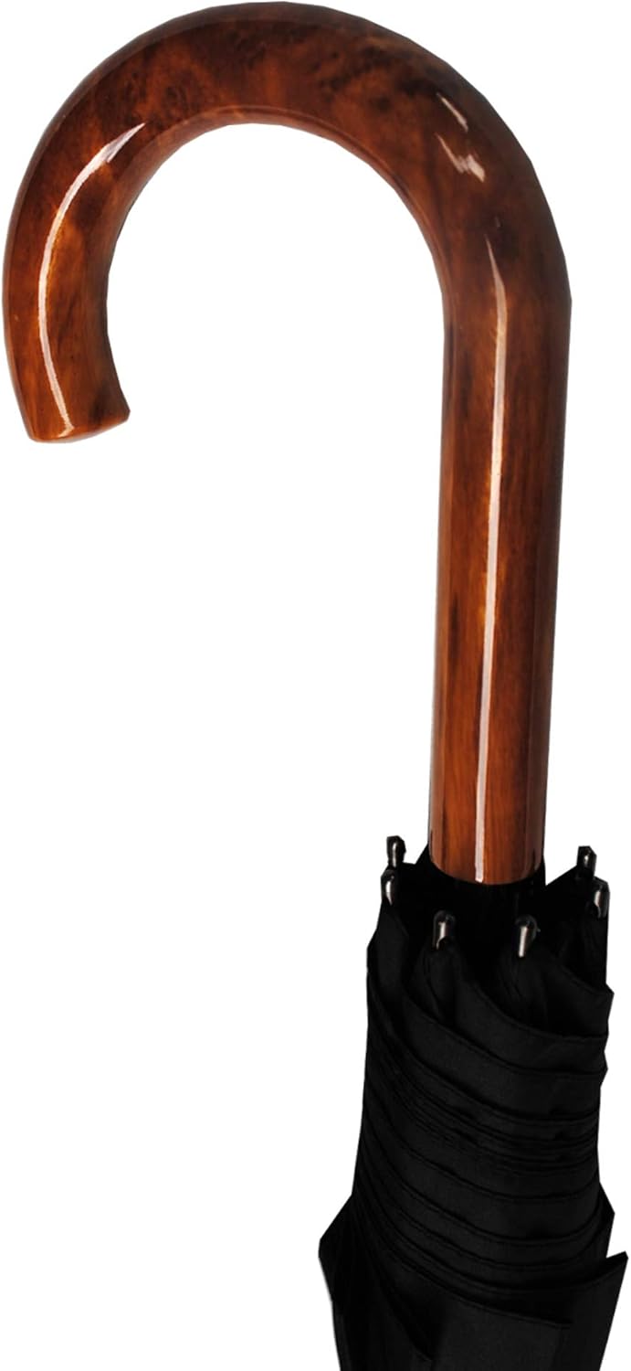 60MPH StormDefender Large Windproof Strong Big Golf Umbrella For Rain and Wind - XL Heavy Duty Best for Vented Double Canopy - Auto Open - Wood Effect Hook Handle - Black