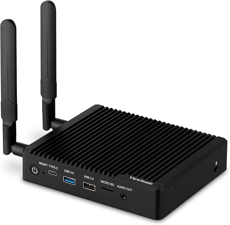 ViewSonic VBS200-A Controlador AV inteligente ViewBoard para monitores, proyectores y pantallas compatible con RS232C con licencia vCast, entradas HDMI, USB y Mini DP