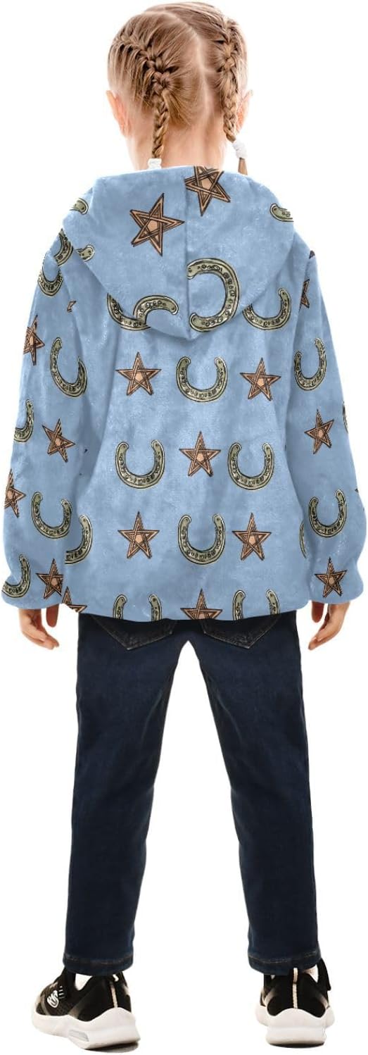 Girls Hoodie Outfit Horseshoe Gorilla Pattern Zipper Sweatshirt Coat Fleece Jacket for Kids 3-10T