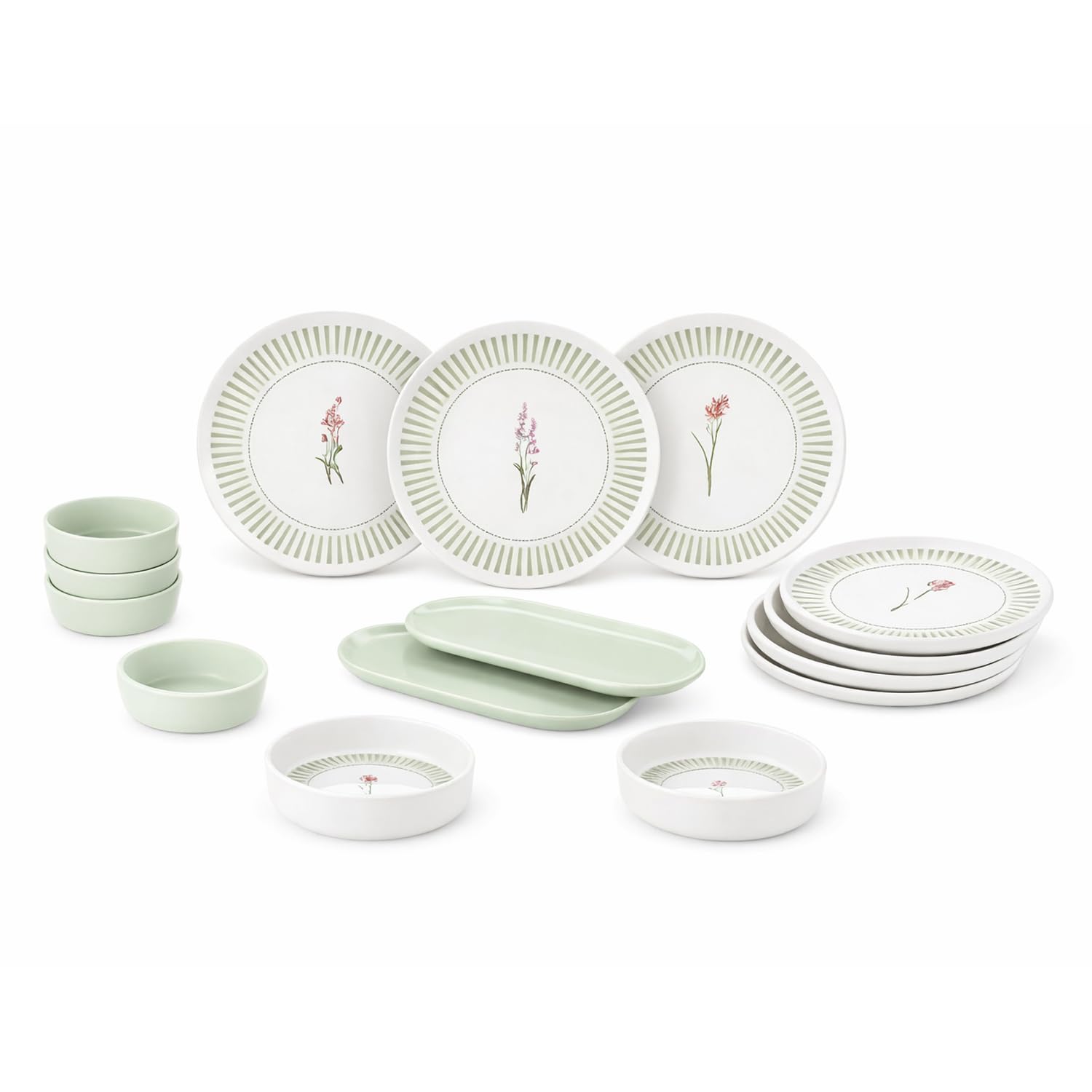 Nordica zestaw śniadaniowy, 14-częściowy, dla 6 osób, można układać w stos, ceramiczne naczynia, glazurowany, trwały, nowoczesny design