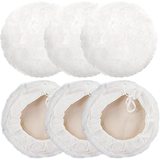6PCS 7 Inch Buffing Pads, Polishing Bonnet Buffing Polishing Pads Synthetic Lambs Wool Car Bonnet Buffer Polisher Pad Kit, Drawstring Design Polisher Buffing Pads for Car, Furniture, Glass
