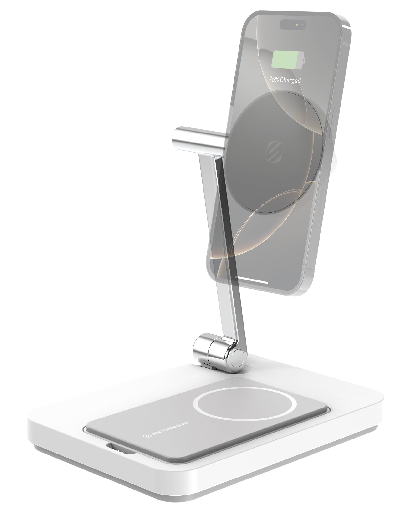 Scosche MSQSPBWT Wireless Charging Station with Removable 5 000mAh Fast USB-C Portable Power Bank for MagSafe iPhone 16