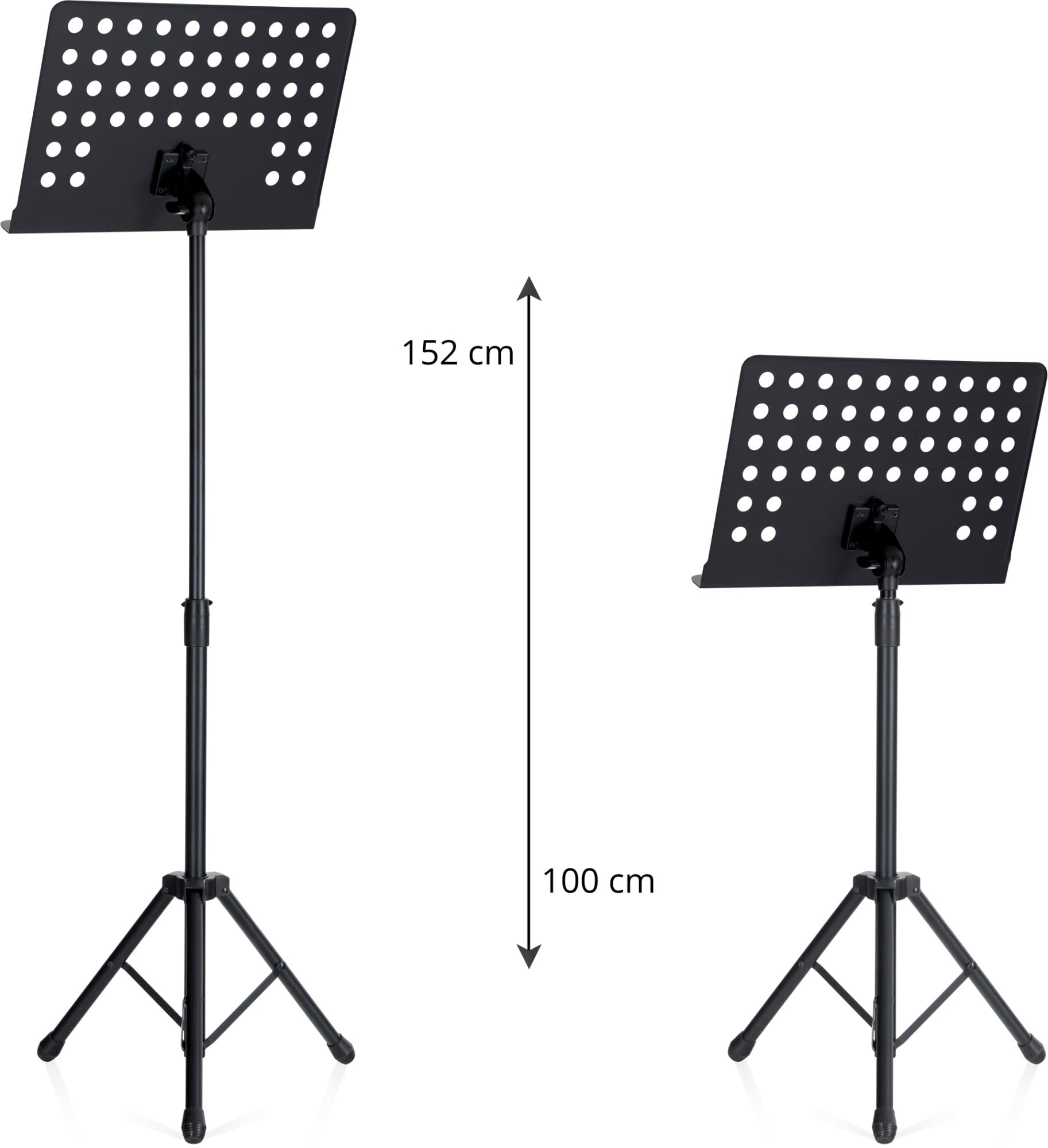 Pronomic OS-01P Orchesterpult Lochblech Ständer (Notenständer mit Notenklemmen, Abnehmbare Ablage, 2 Federklemmen, ausziehbar von 69 cm bis 115 cm) schwarz