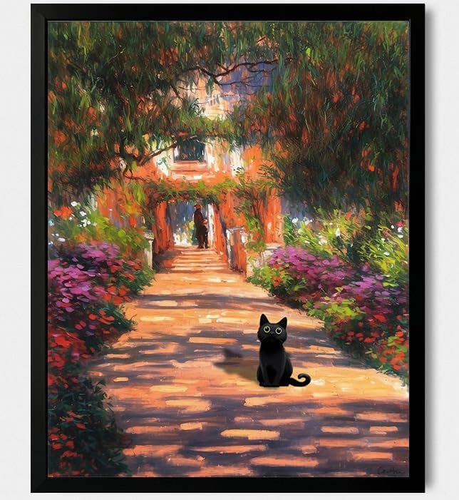 Hamduker Garden Black Cat Wall Art Pictures Funny Preppy Cat Posters Wall Art Decor Farmhouse Gallery Aesthetic Wall Art for Living Room Bedroom Decorations (Size: 8''x10''x1pcs)