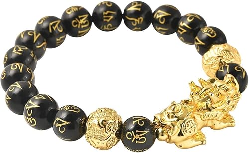 Miniatura 3 de SHOP LC DELIVERING JOY Feng Shui Wealth Bracelet for Men Women, Beads Stretchable Good Luck Bracelet Gold Plated Dragon Lucky 6.50" Birthday