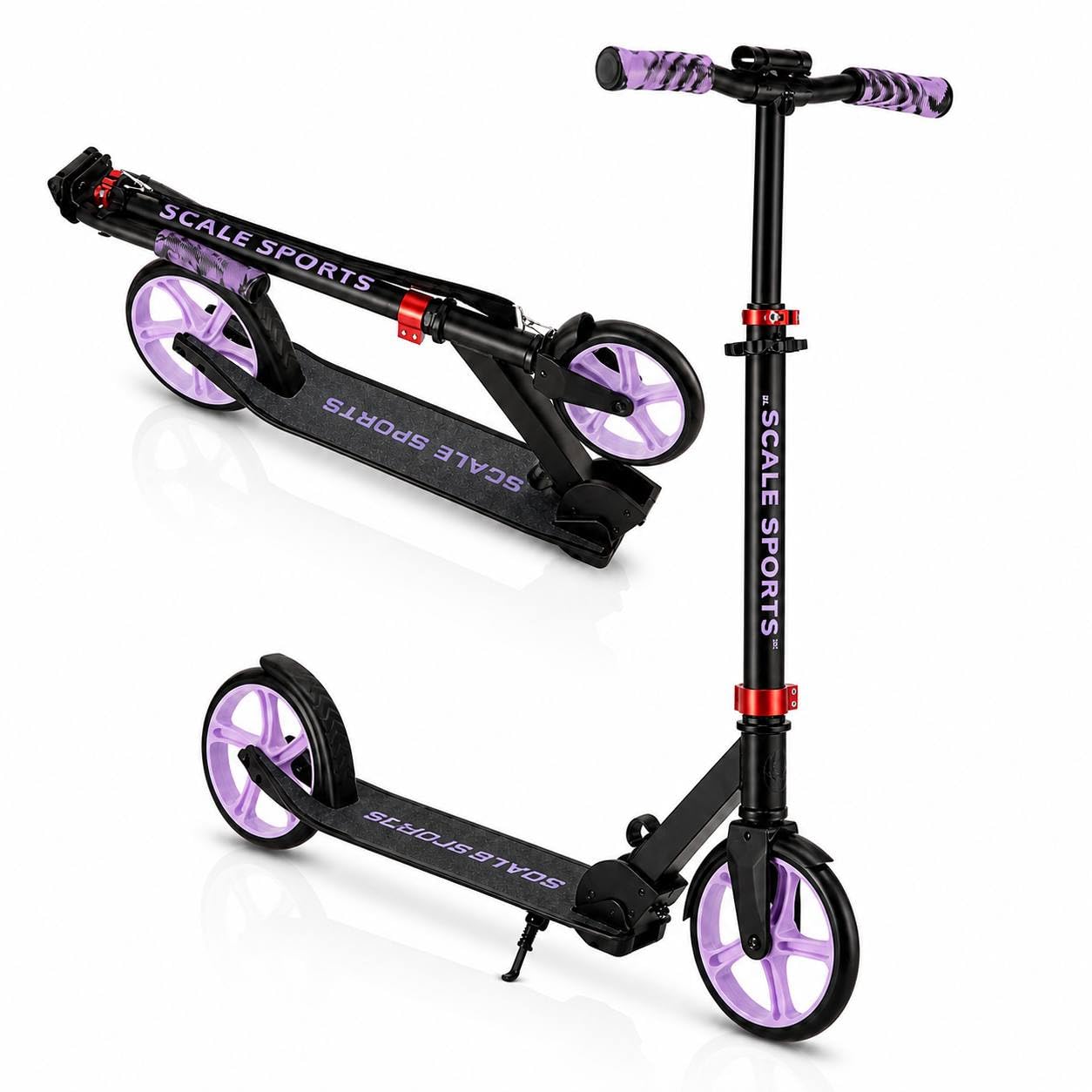 Scale Sports Scooter for Kids Ages 8–12 & Teens, Scooter Big Wheel 200 mm for Boys Girls Adults, Folding Kick Scooter with Adjustable Handlebar, Lightweight Aluminium Design, Up to 100kg (Purple)