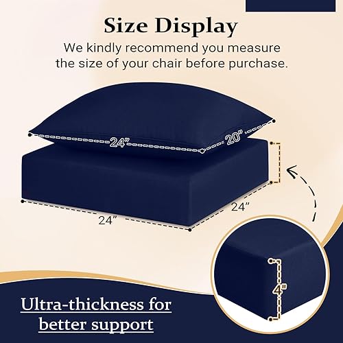 Miniatura 5 de cozyide Juego de cojines de patio para exteriores, impermeables, para sillas de exterior, cojines de espuma viscoelástica de 24 x 24 pulgadas,