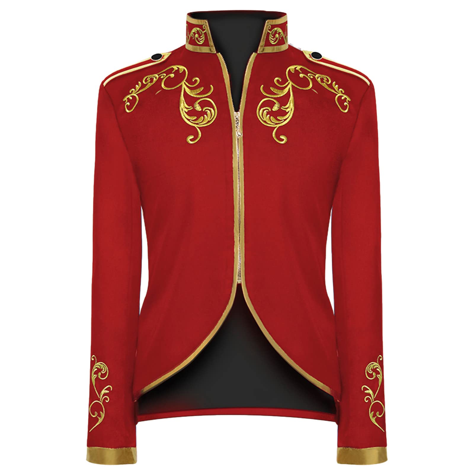 Mens Military Blazers Prince Coats Drummer Parade Punk Officer Fitted Jackets Drum Major Costume for Adults(Red,Medium)