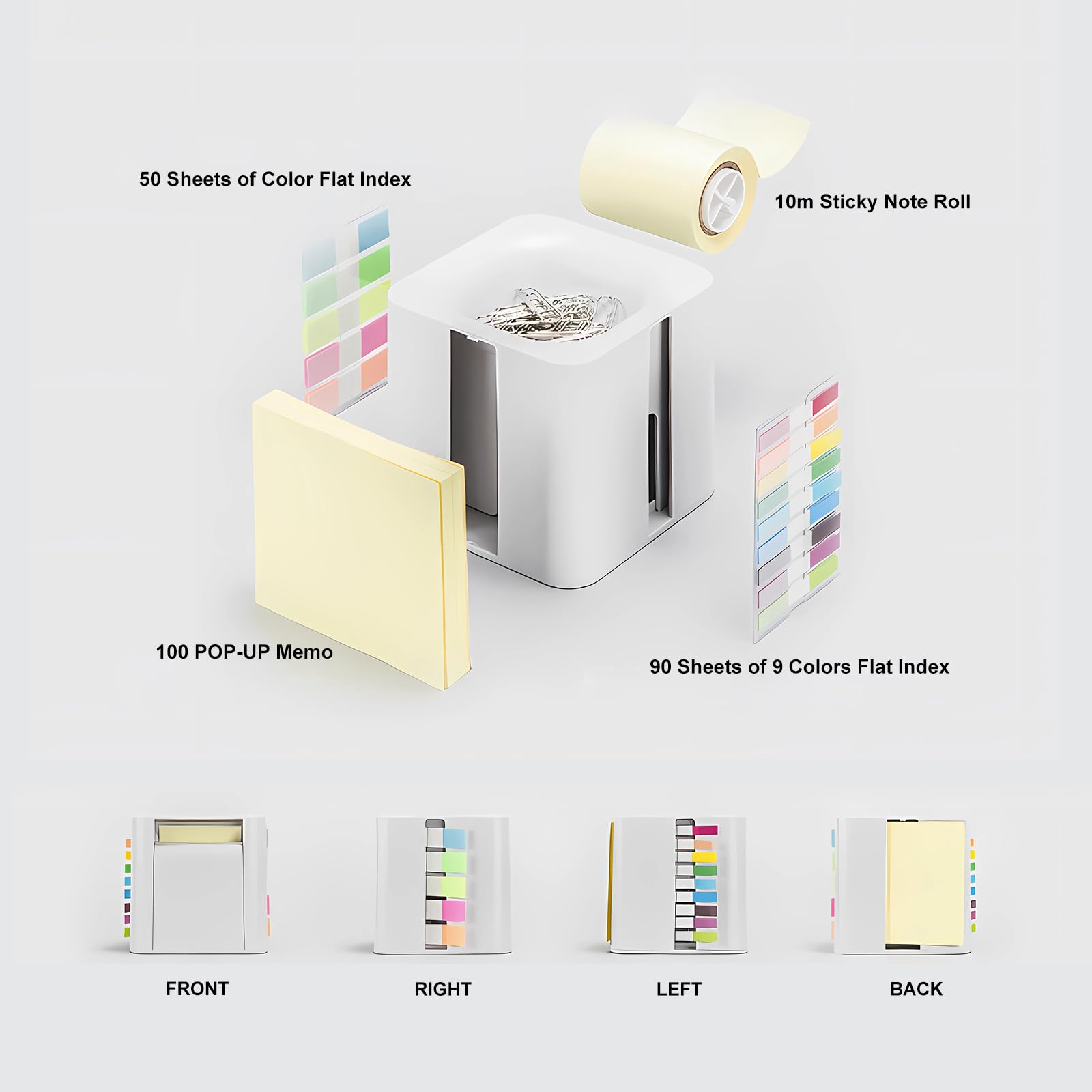 ZEUP Creative Office 5-in-1 Memo Note and Flag Dispenser,Memo Holder Desk Organizer for Office Home Post Pop Note Dispenser for Note Pad Holder White