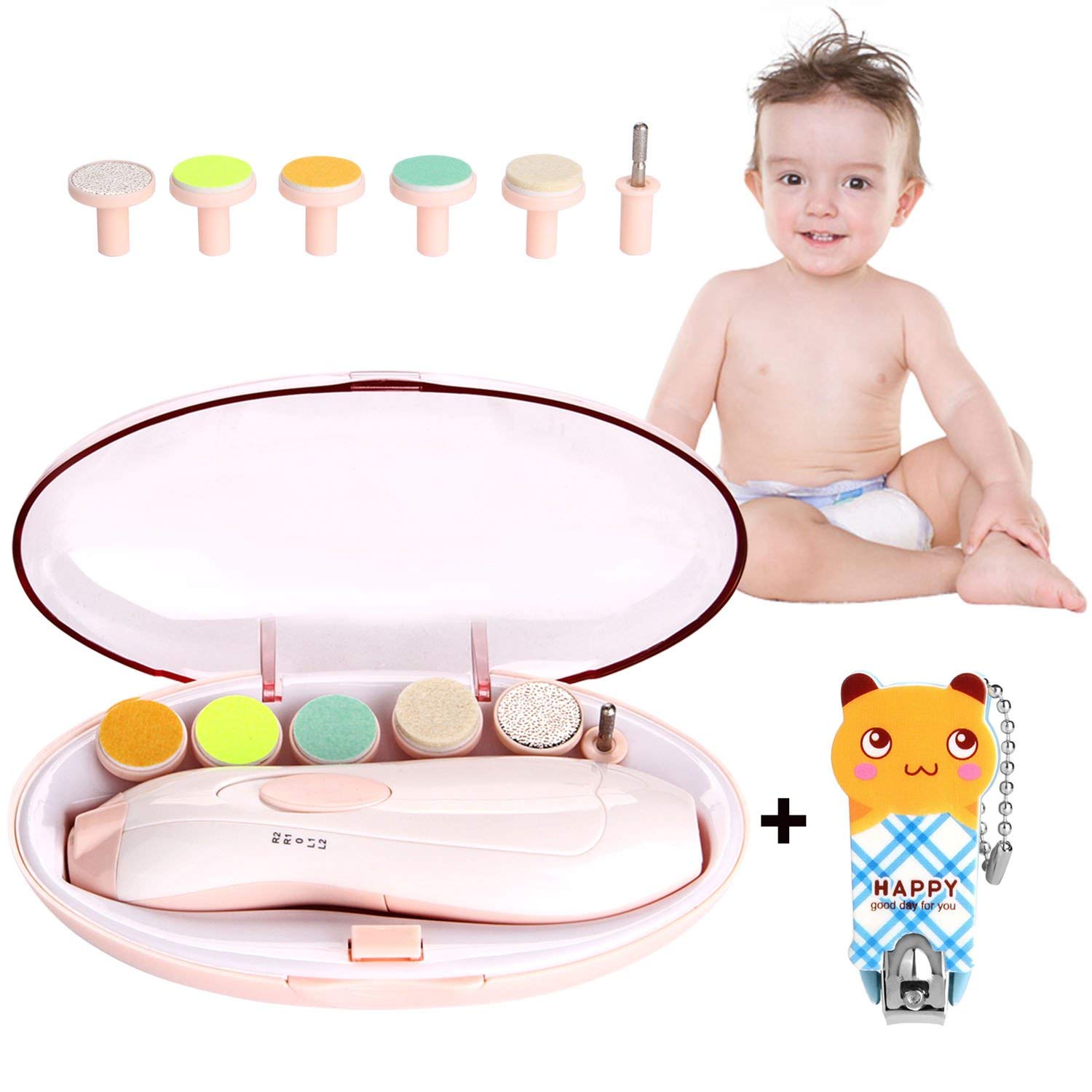 WADEO Tagliaunghie Neonati Elettrico, Lima Unghie Neonato Batteria Operato, Nail Trimmer per Bambini con LED Frontale & Silenzioso, Strumenti Sicuri per Cura Unghie Neonati