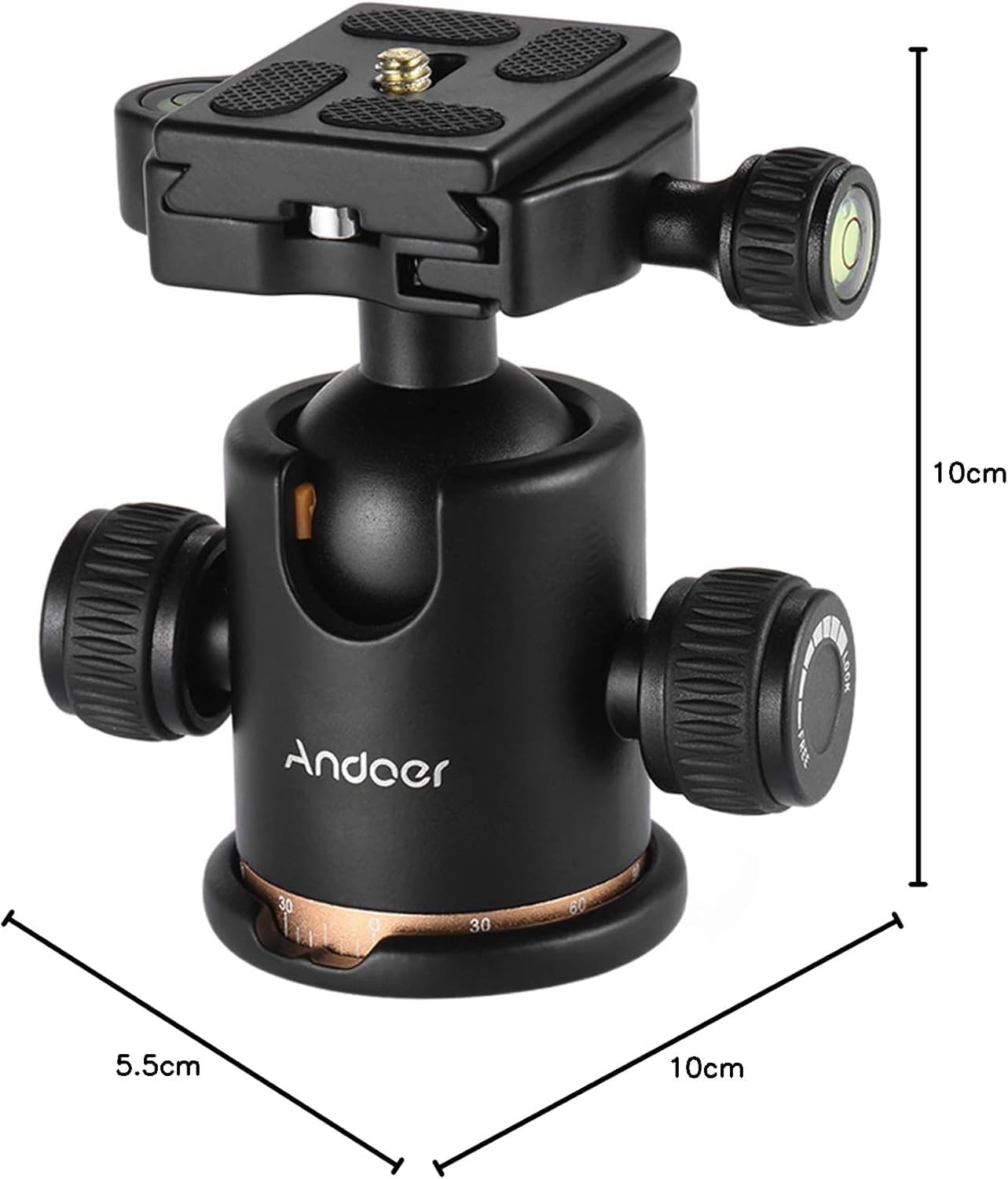 Andoer Testa Sfera Fotografica Snodo Cavalletto Testa Per Cavalletto Girevole A 360° Testa per Treppiede con Piastra a Sgancio Rapido Vite da 1/4'' Treppiede per Treppiede Monopiede Fotocamere DSLR